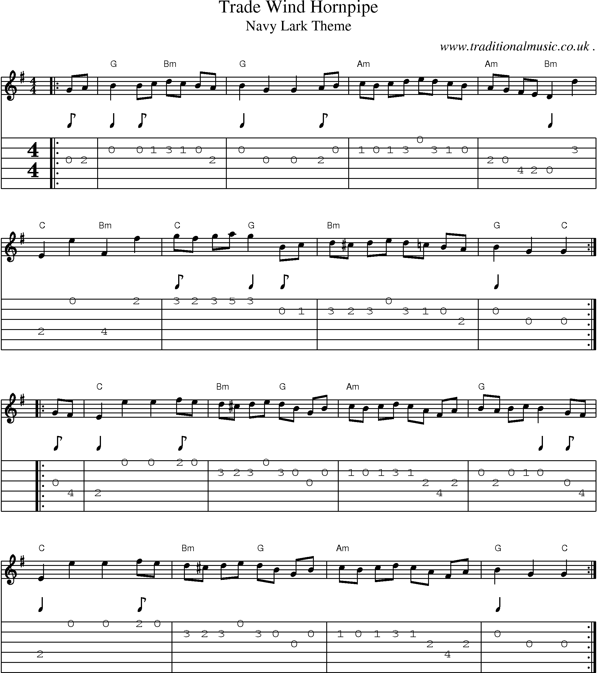 Music Score and Guitar Tabs for Trade Wind Hornpipe