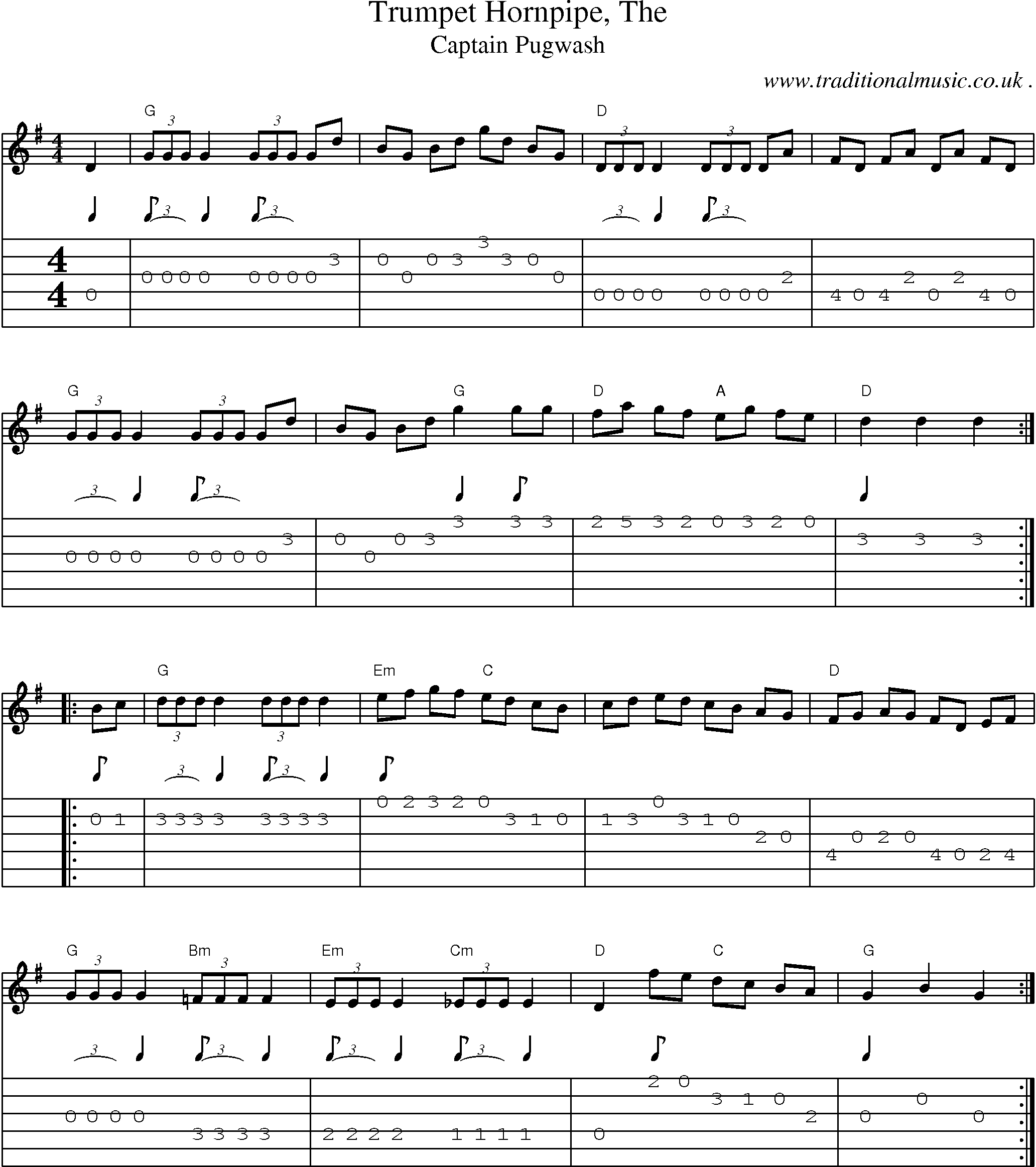 Music Score and Guitar Tabs for Trumpet Hornpipe The