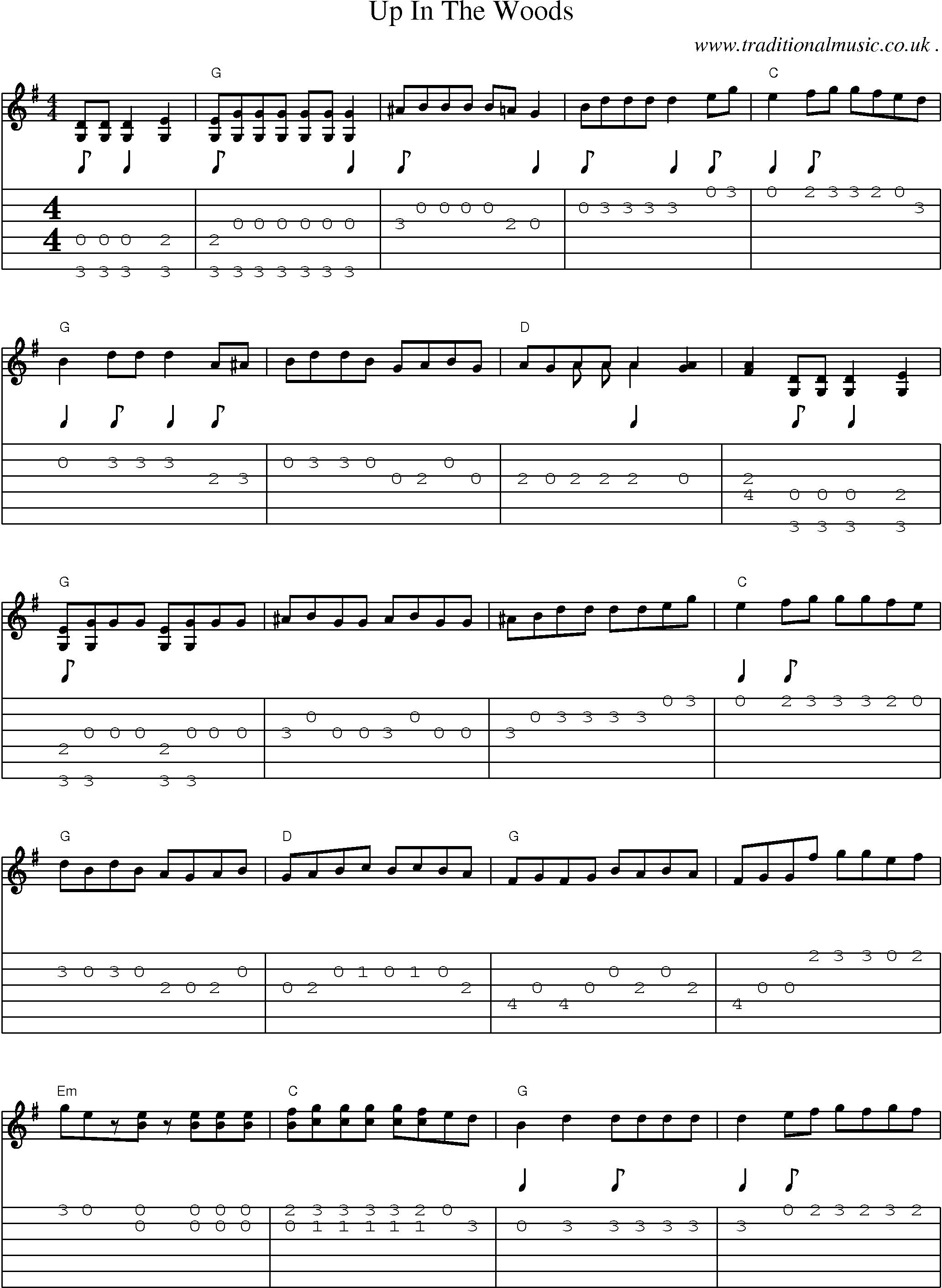Music Score and Guitar Tabs for Up In The Woods