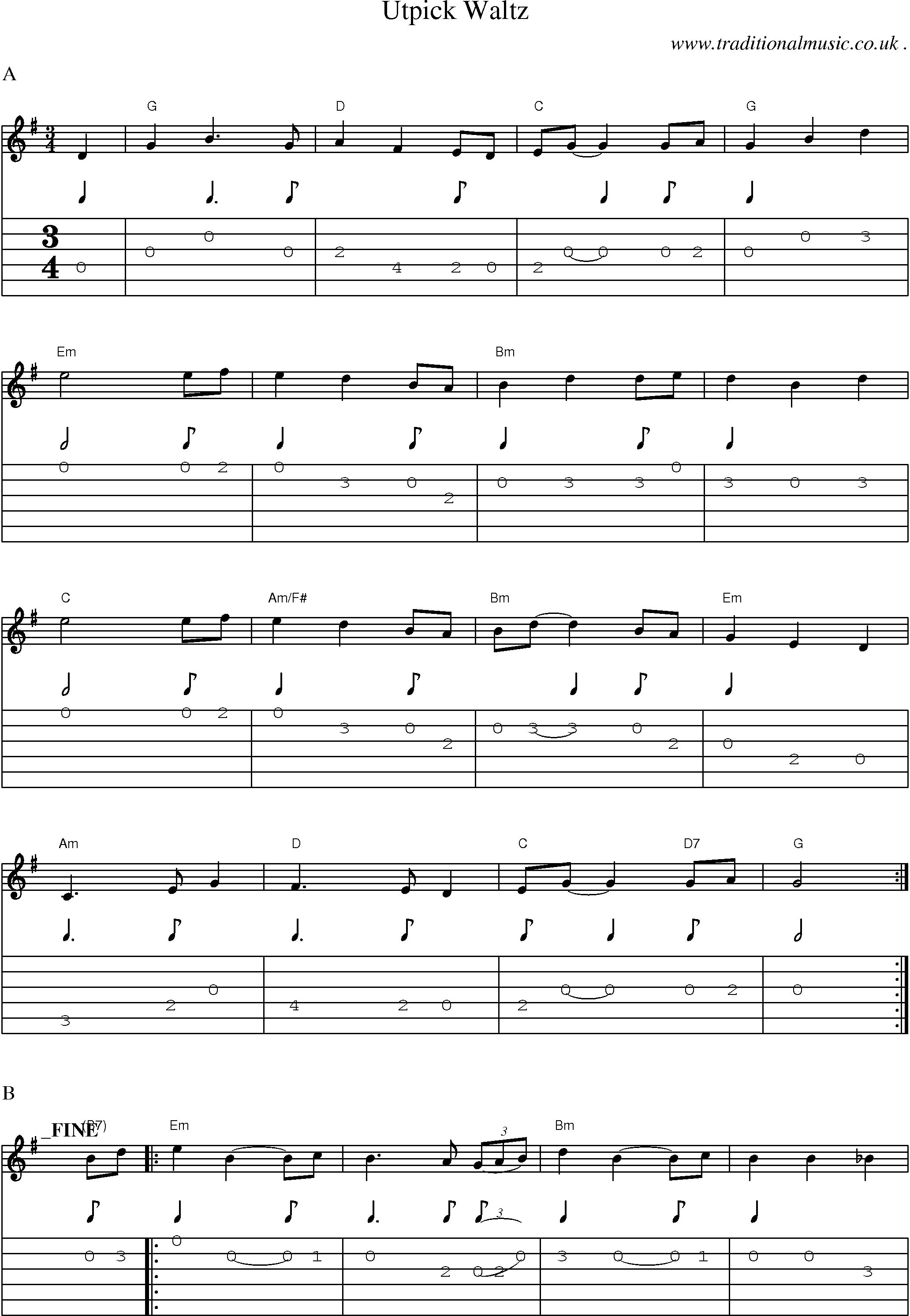 Music Score and Guitar Tabs for Utpick Waltz