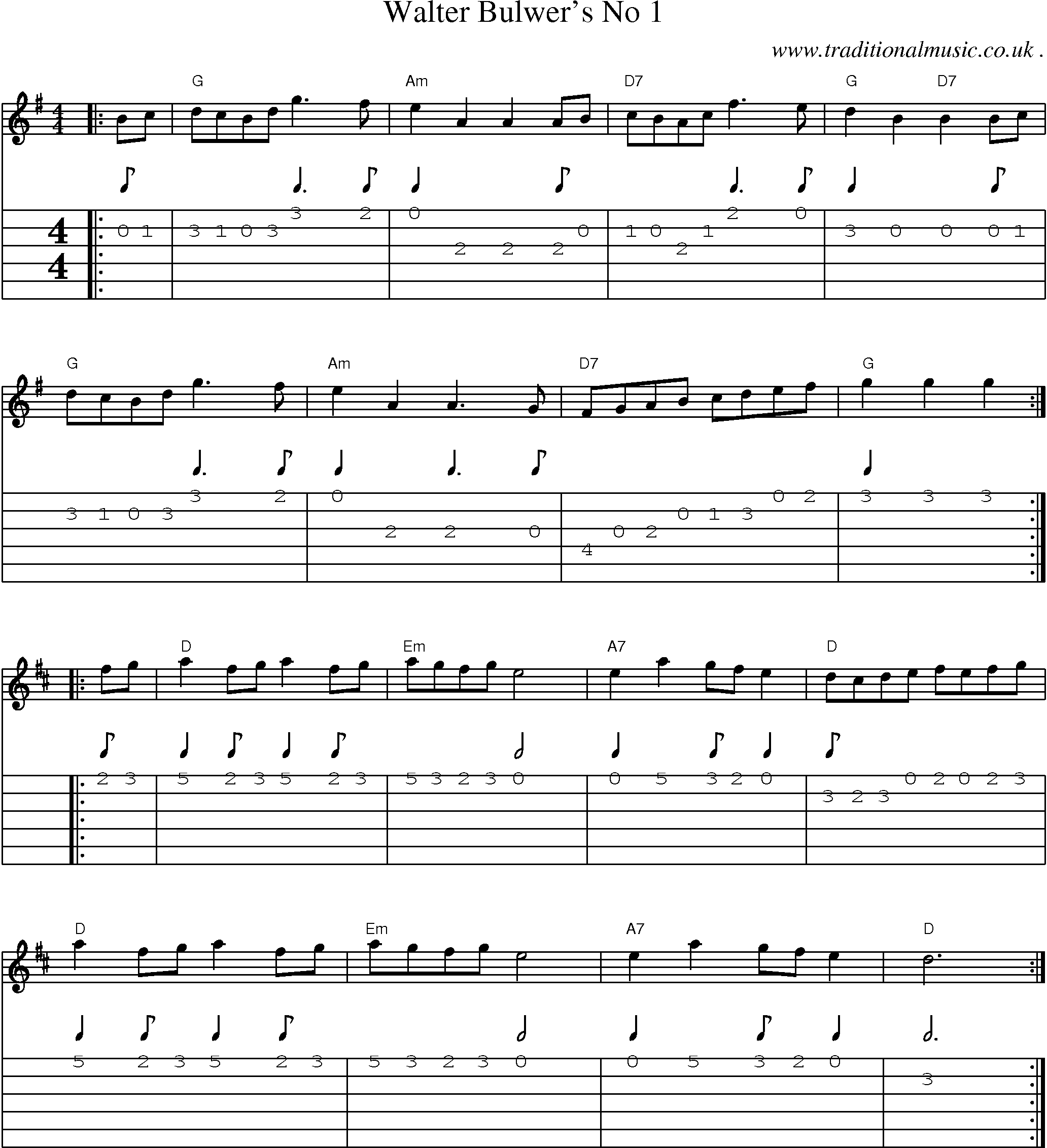 Music Score and Guitar Tabs for Walter Bulwers No 1