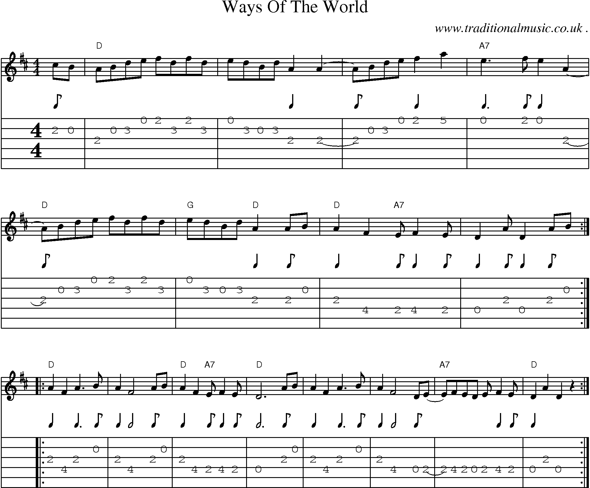 Music Score and Guitar Tabs for Ways Of The World