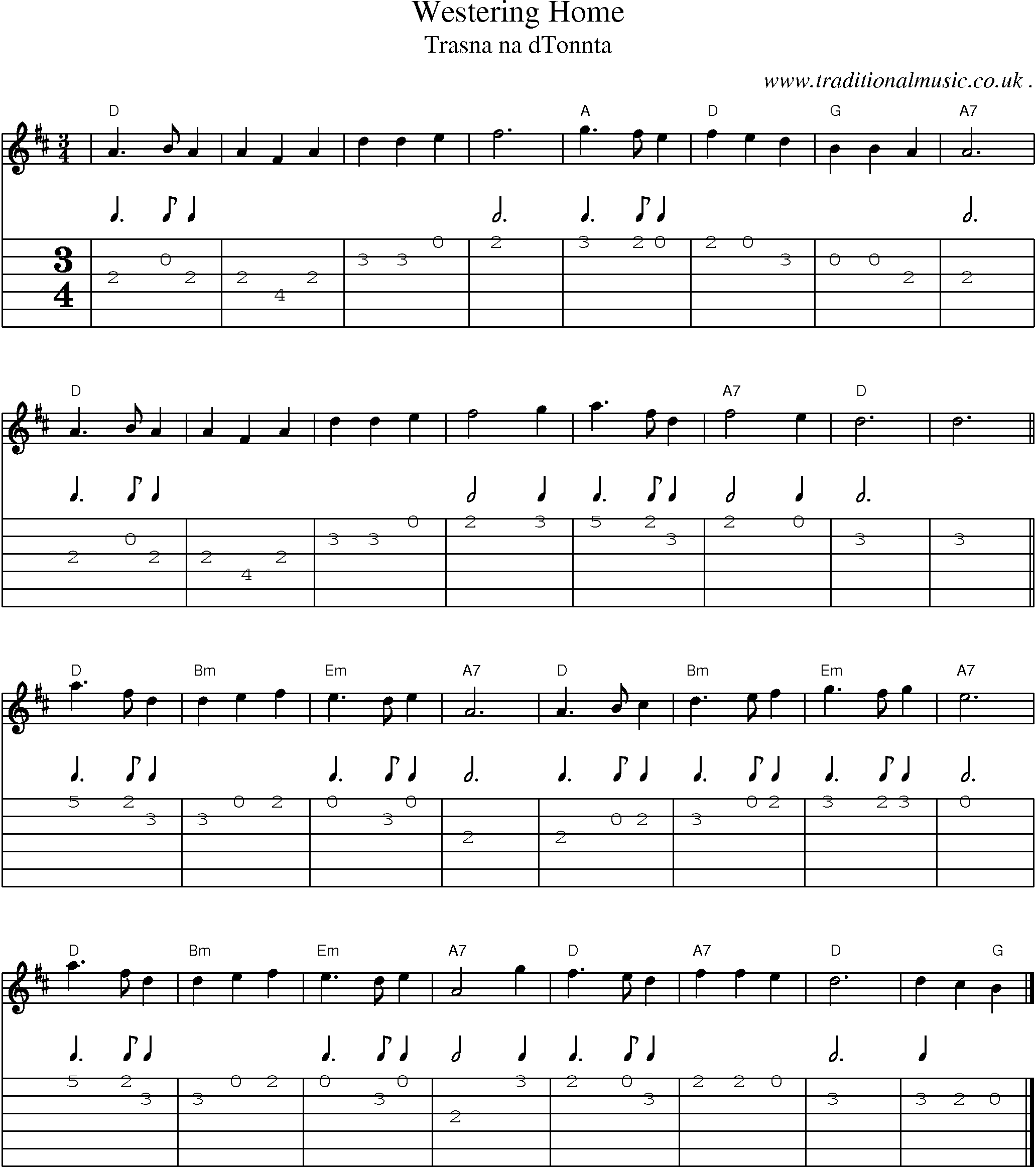 Music Score and Guitar Tabs for Westering Home