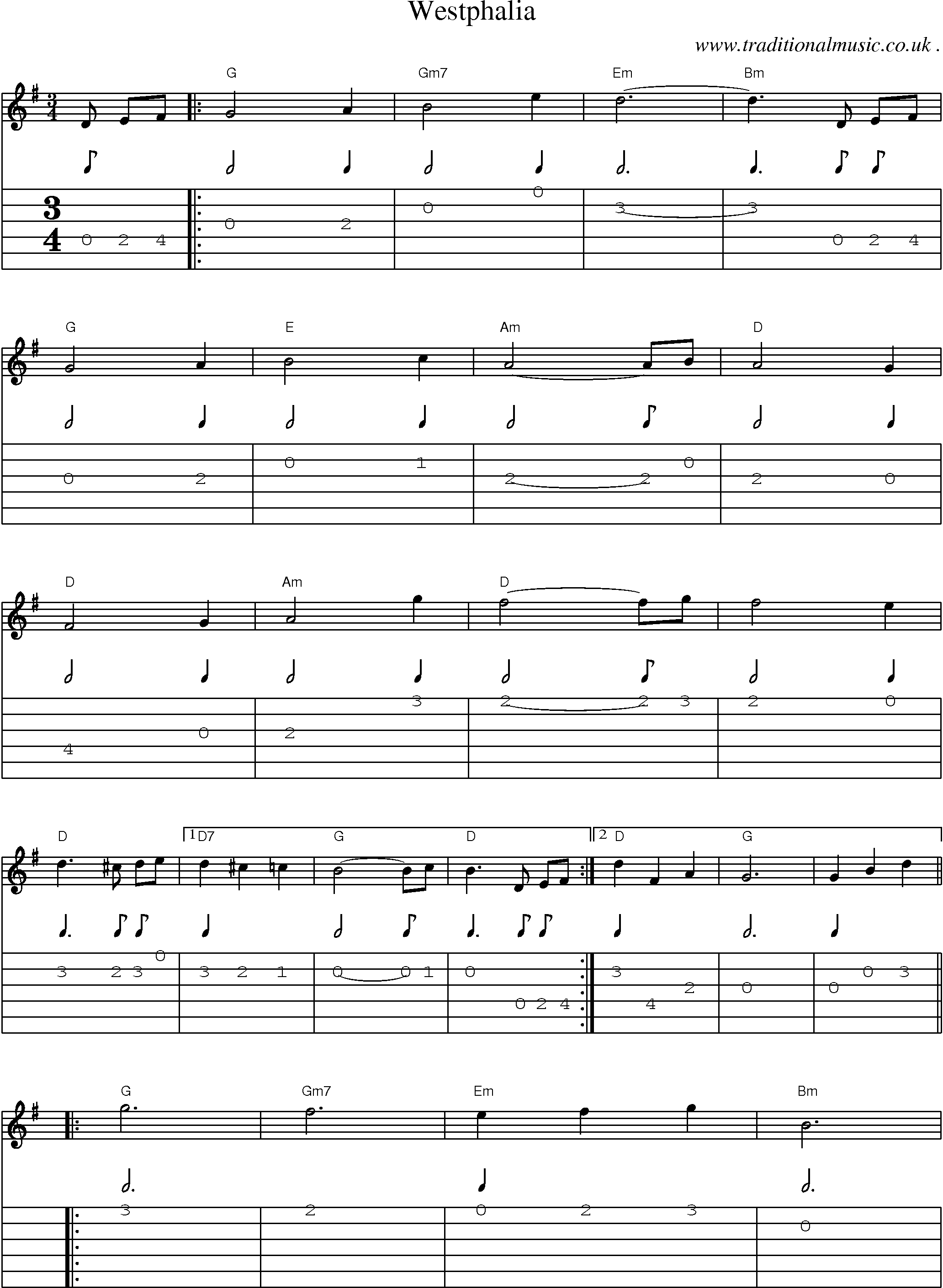 Music Score and Guitar Tabs for Westphalia