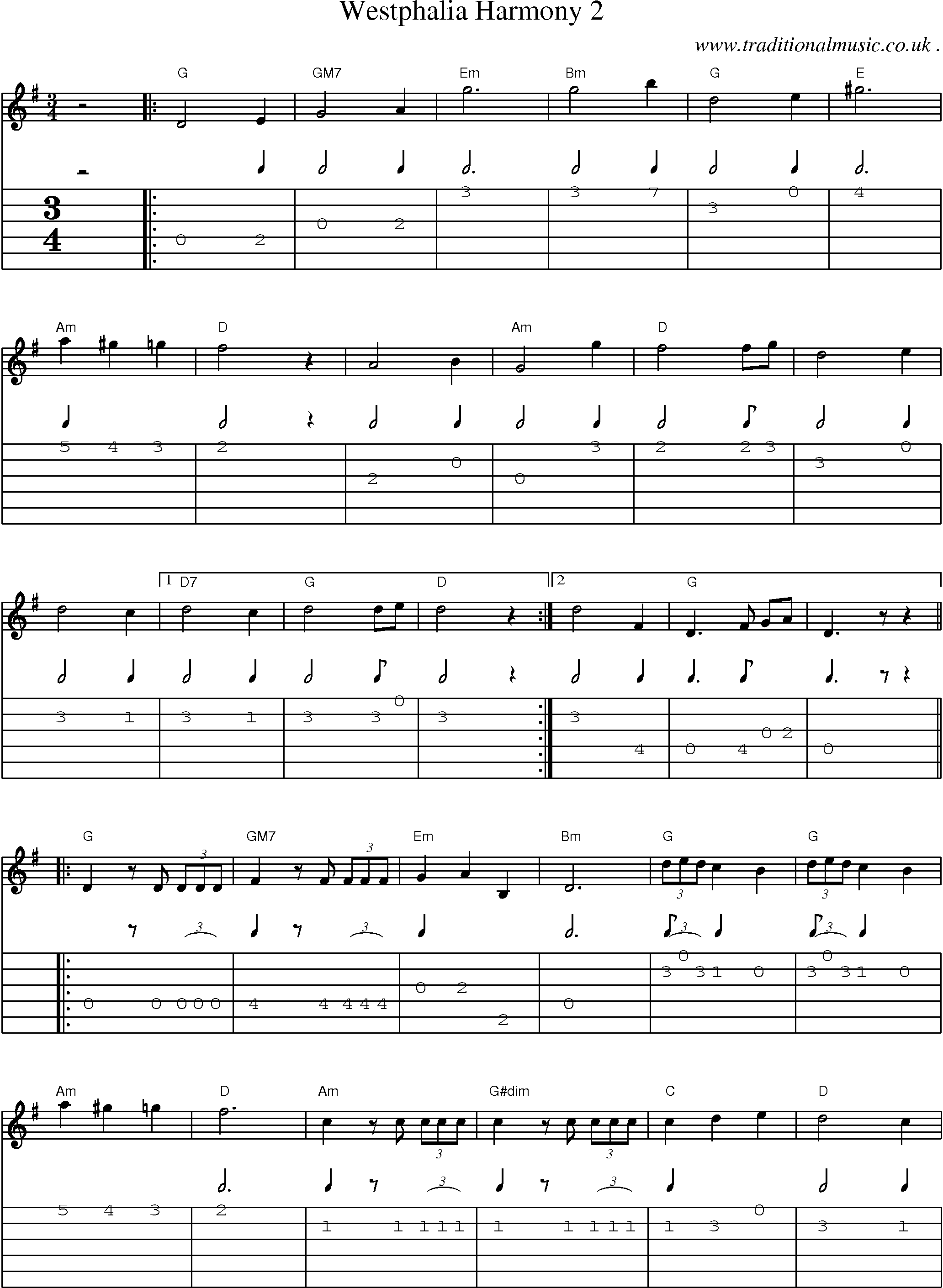 Music Score and Guitar Tabs for Westphalia Harmony 2