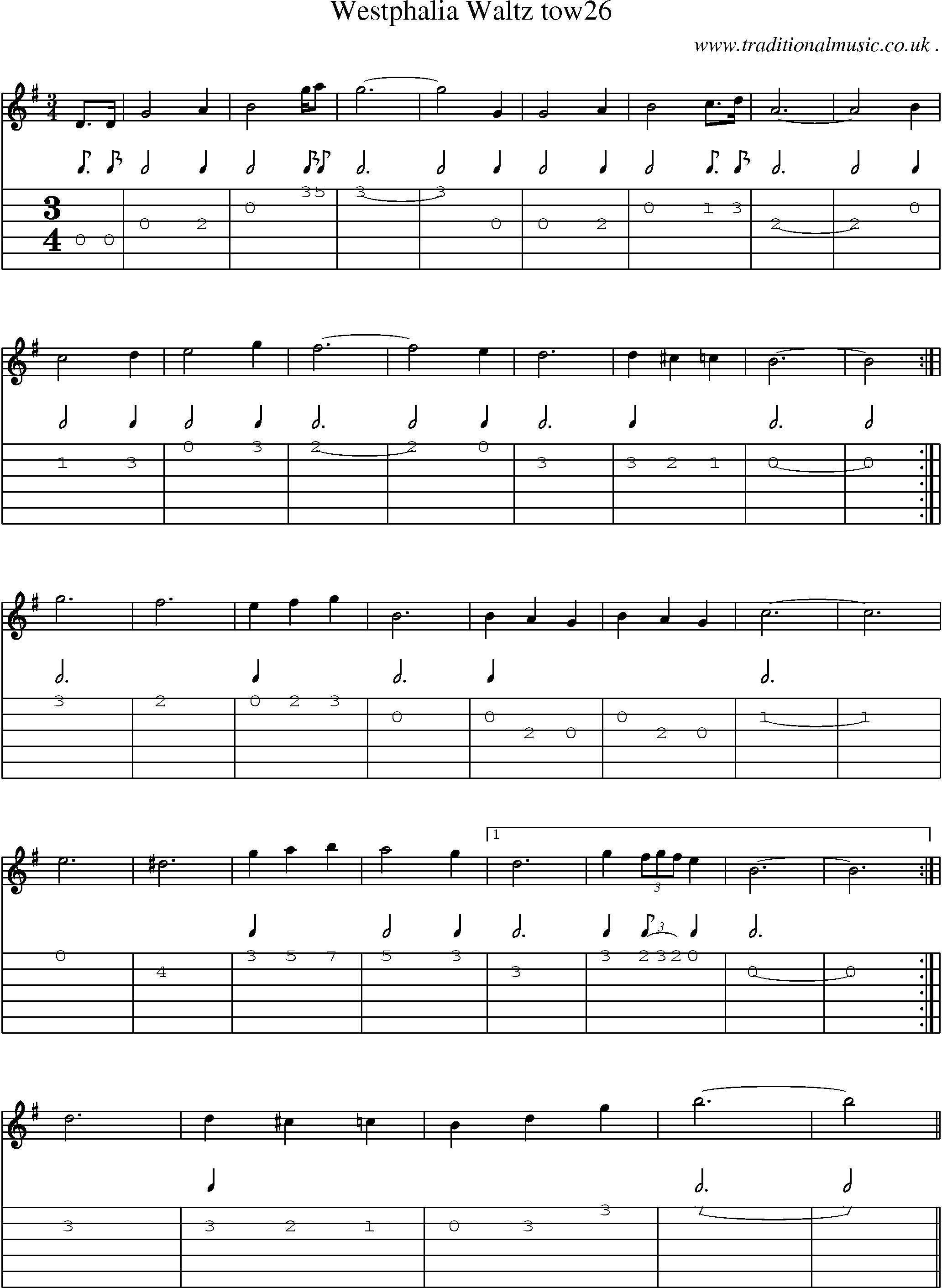 Music Score and Guitar Tabs for Westphalia Waltz Tow26