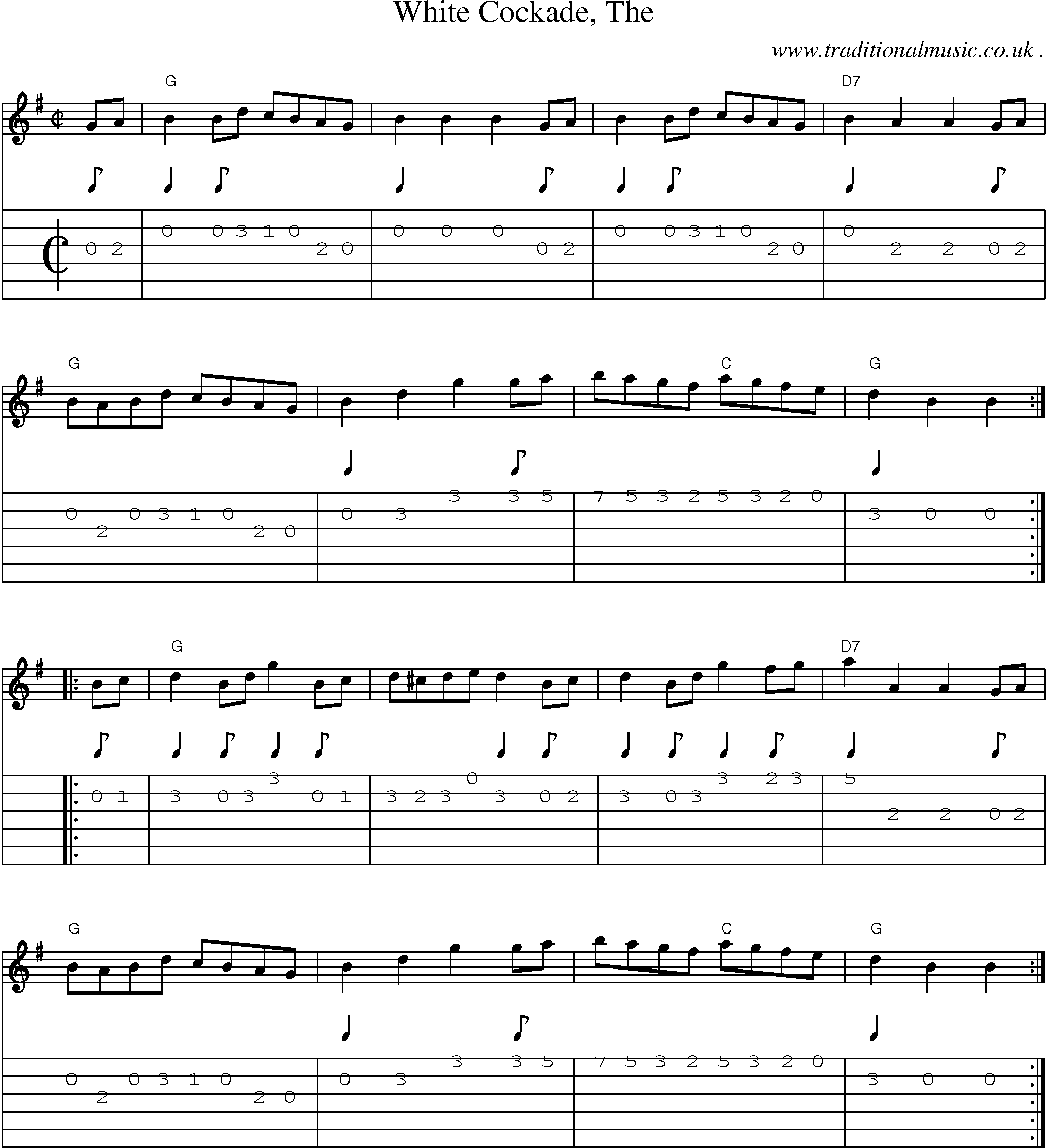 Music Score and Guitar Tabs for White Cockade The