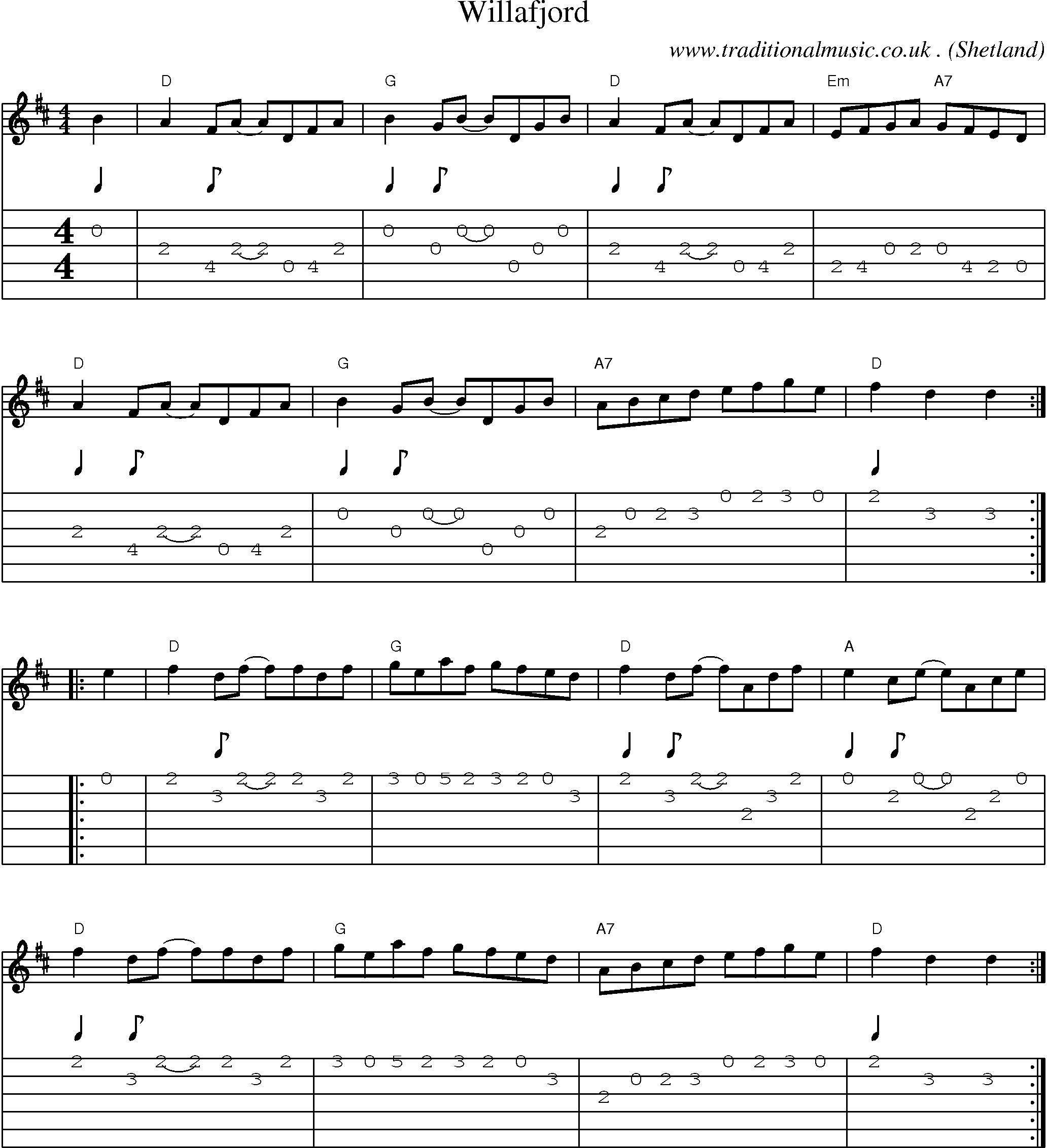 Music Score and Guitar Tabs for Willafjord