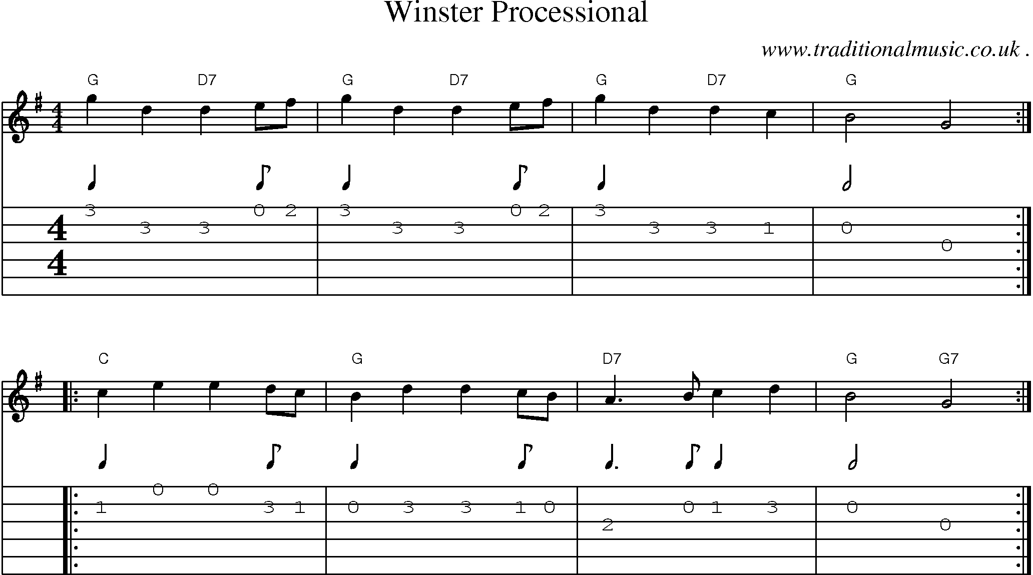 Music Score and Guitar Tabs for Winster Processional