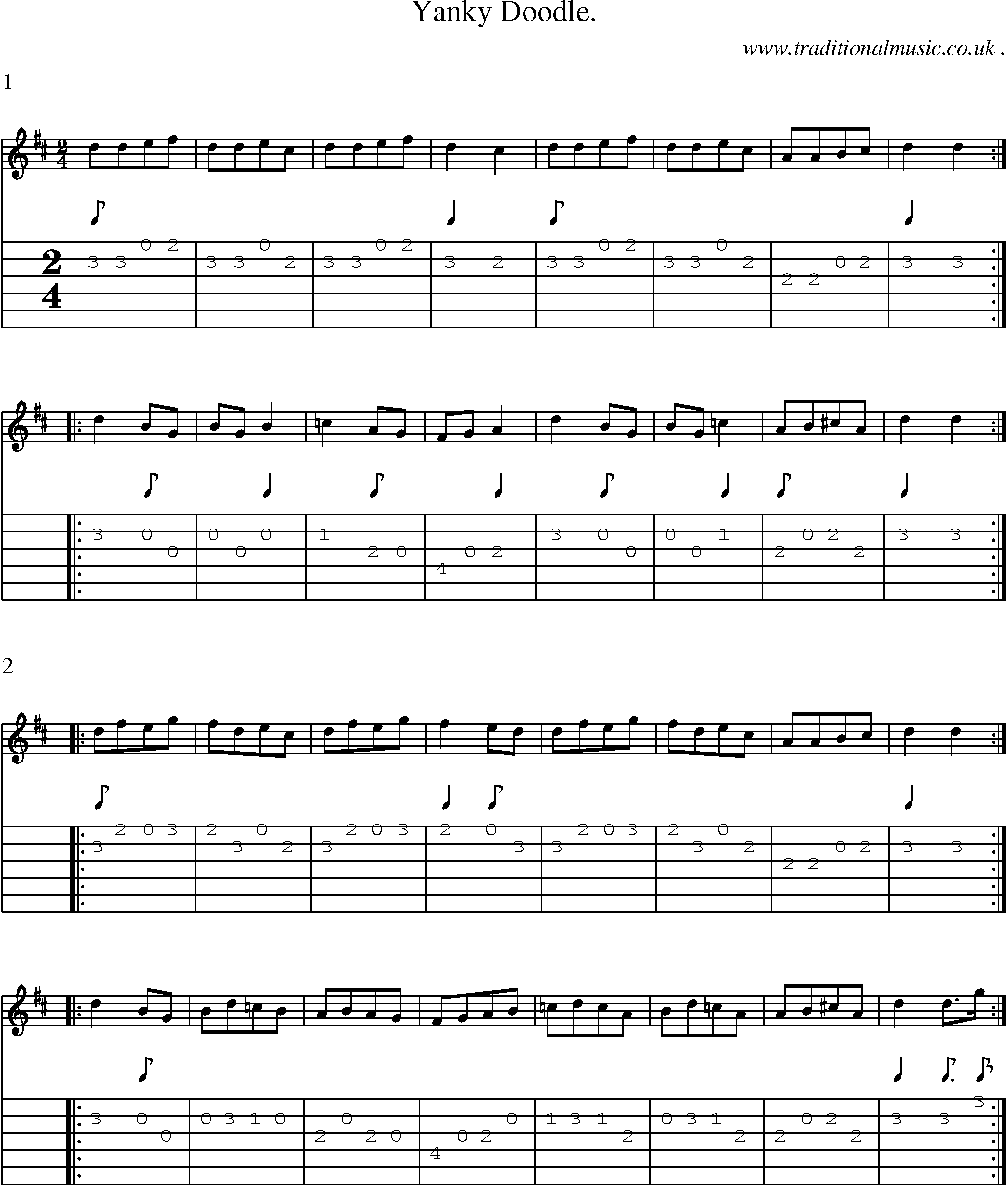 Music Score and Guitar Tabs for Yanky Doodle