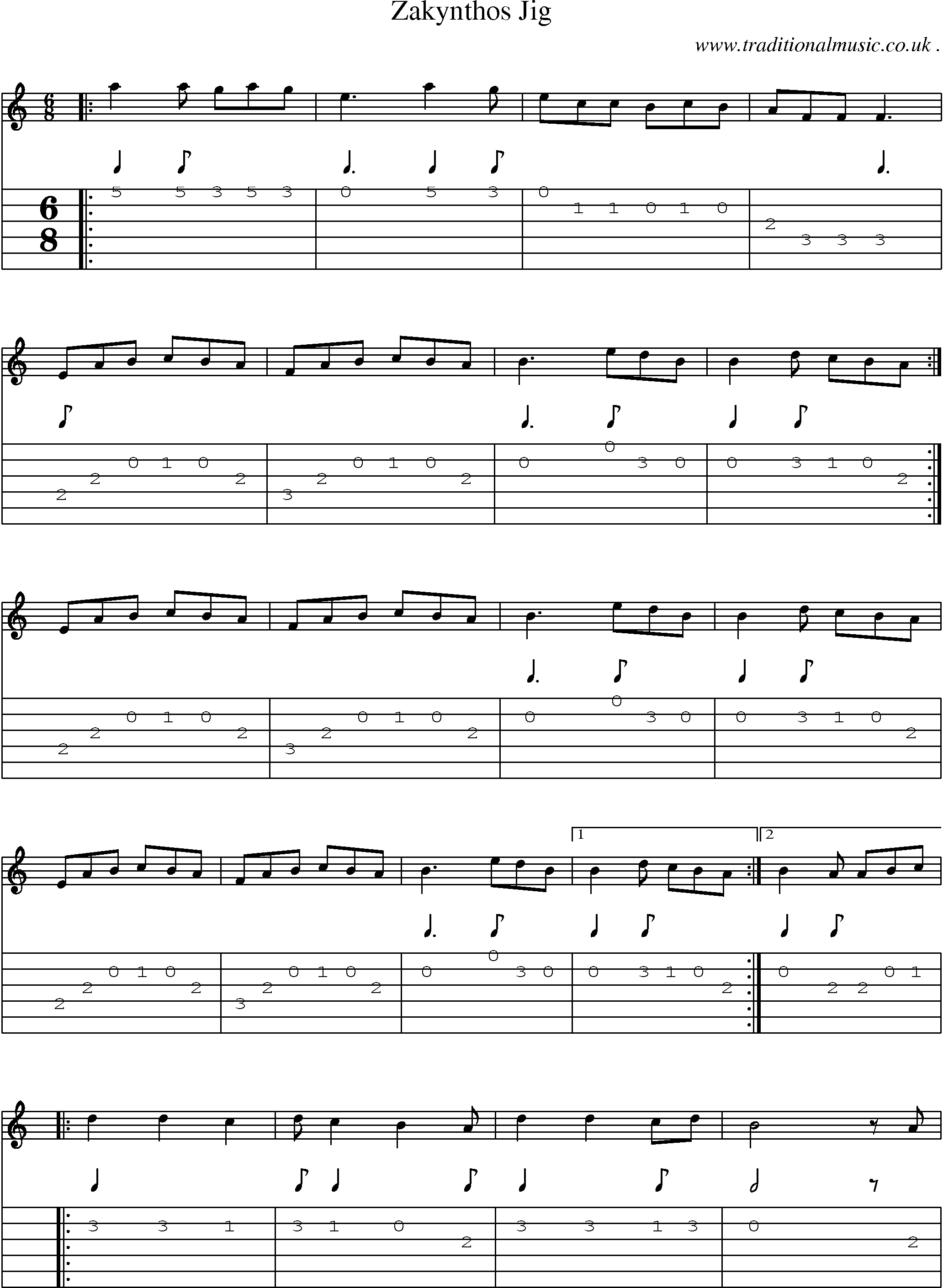 Music Score and Guitar Tabs for Zakynthos Jig