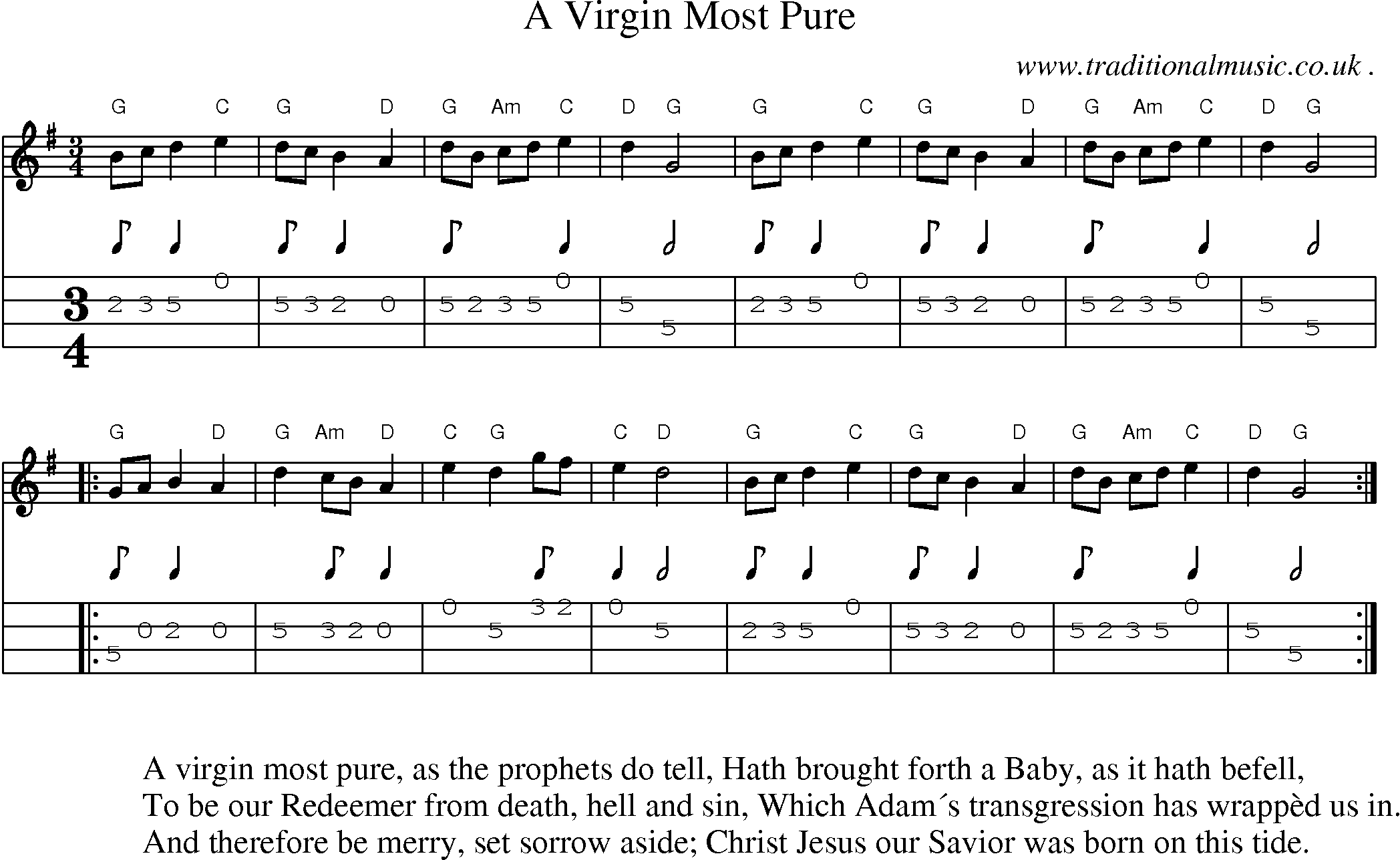Music Score and Guitar Tabs for A Virgin Most Pure