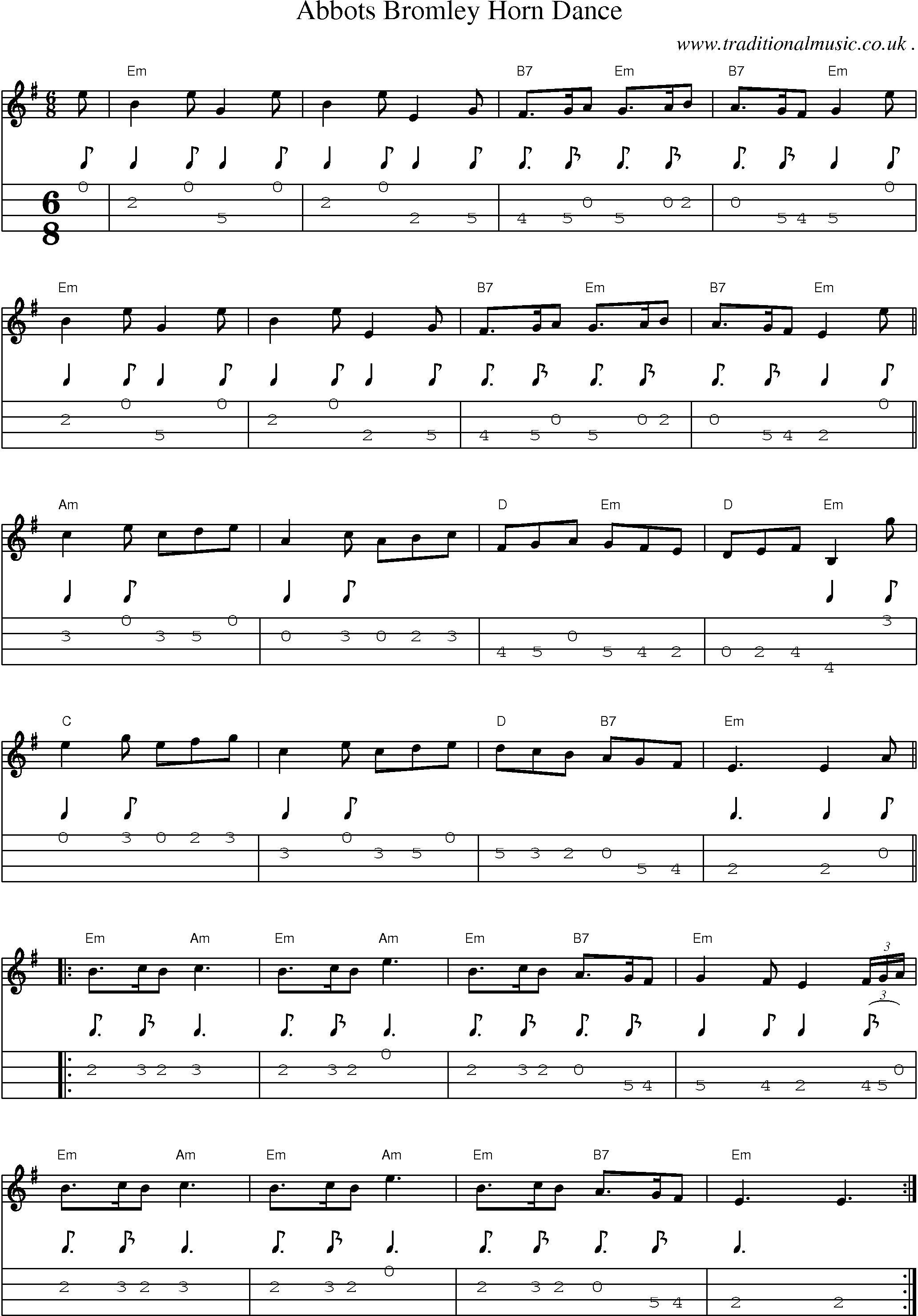 Music Score and Guitar Tabs for Abbots Bromley Horn Dance