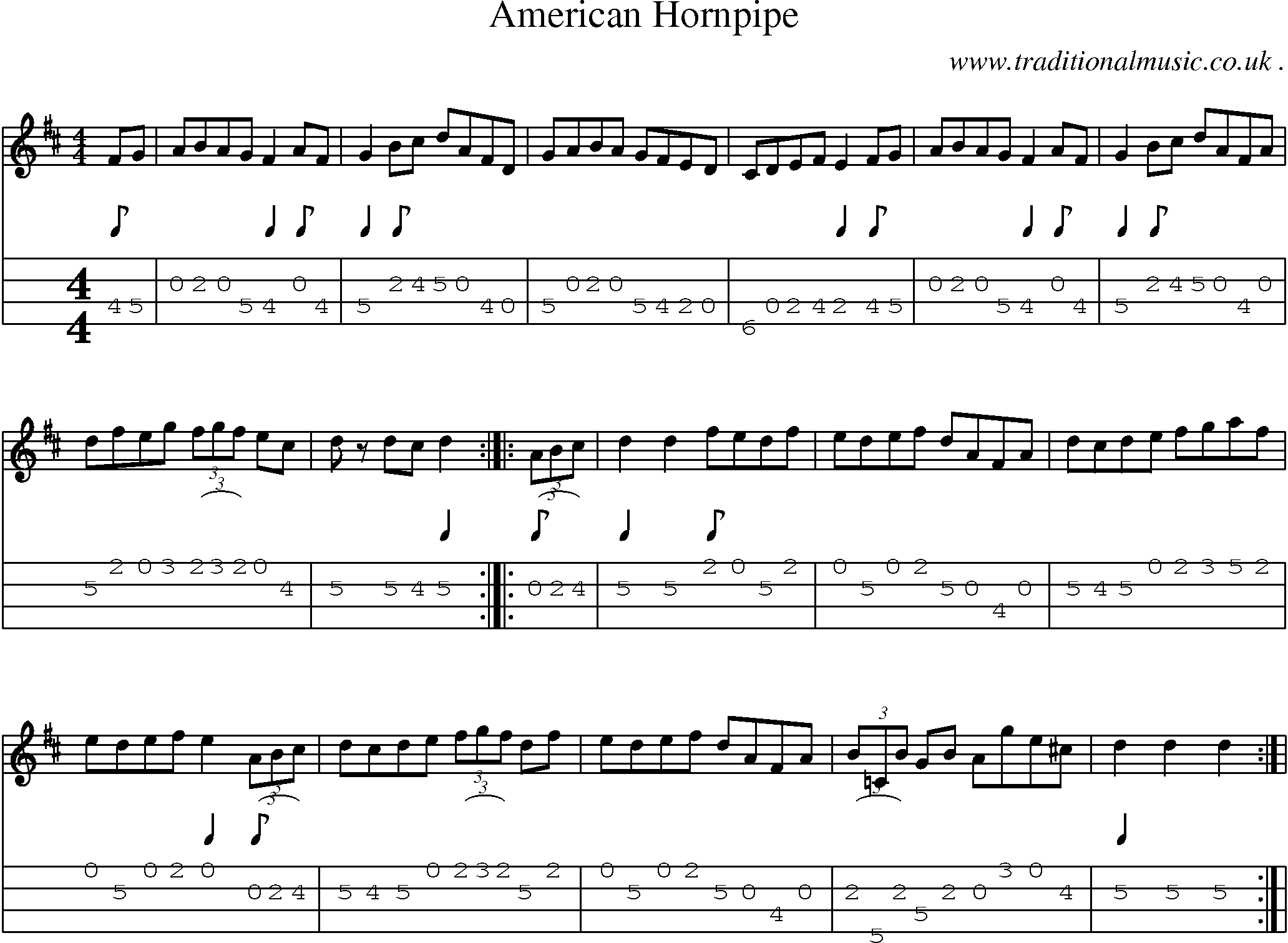 Music Score and Guitar Tabs for American Hornpipe