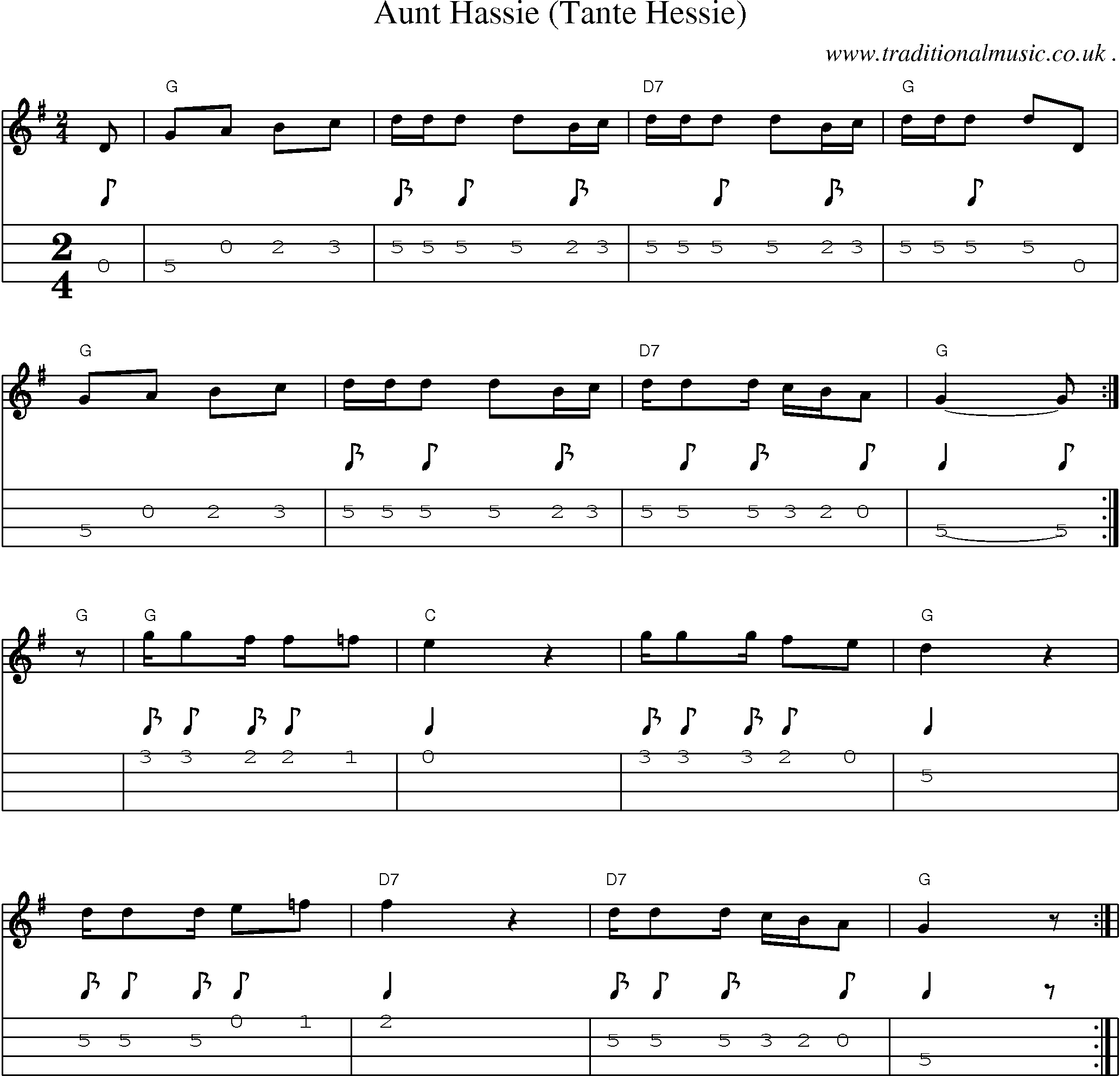 Music Score and Guitar Tabs for Aunt Hassie (tante Hessie)