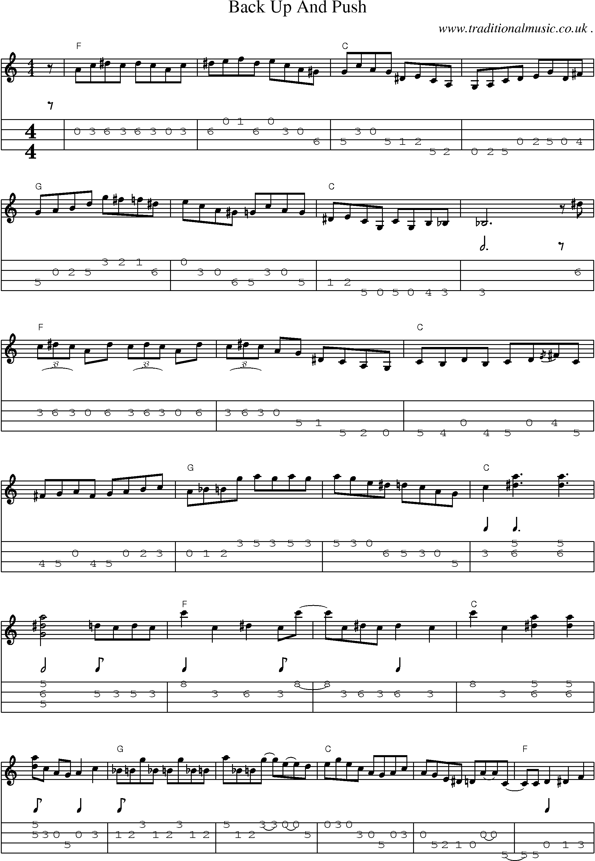 Music Score and Guitar Tabs for Back Up And Push