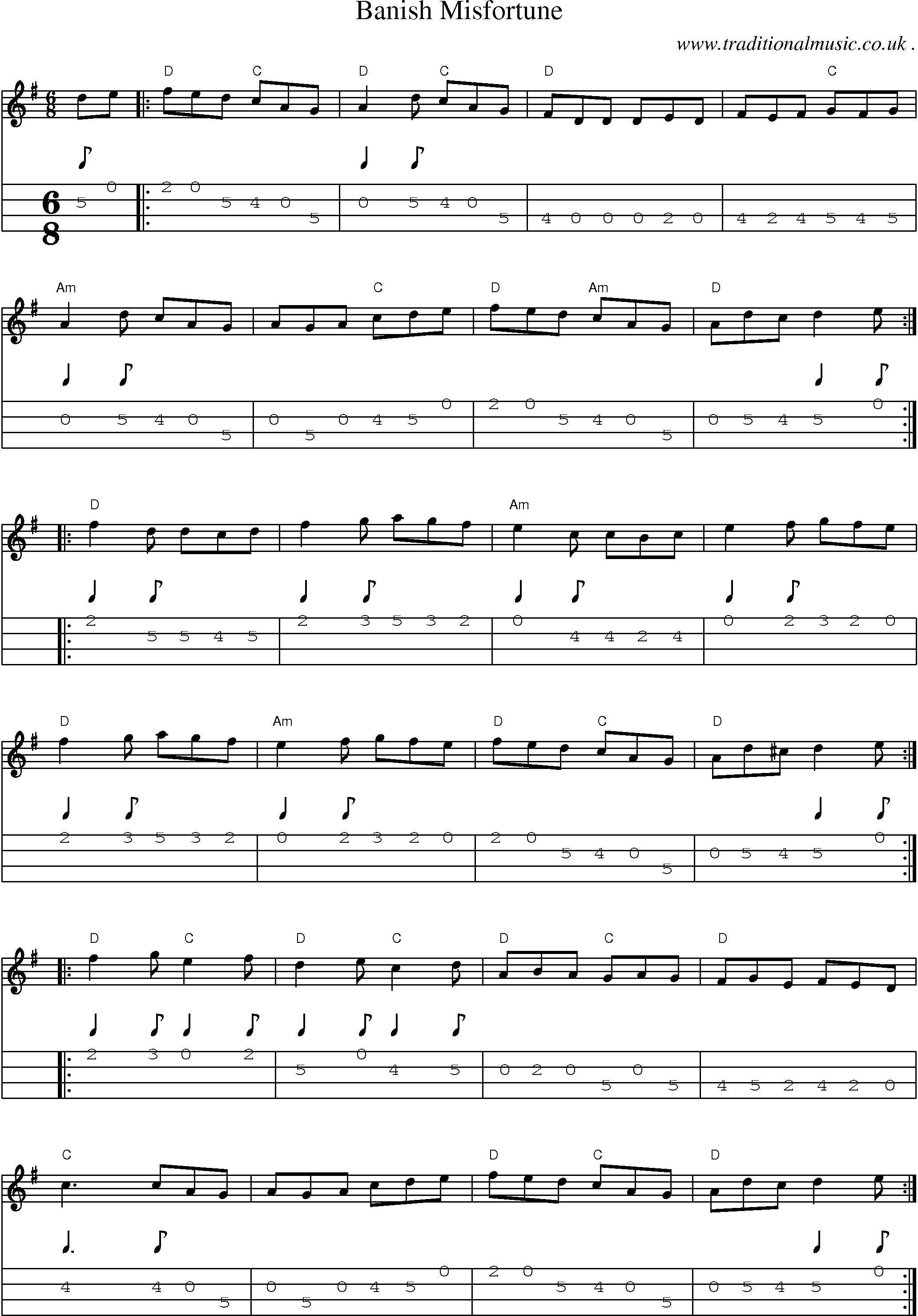 Music Score and Guitar Tabs for Banish Misfortune