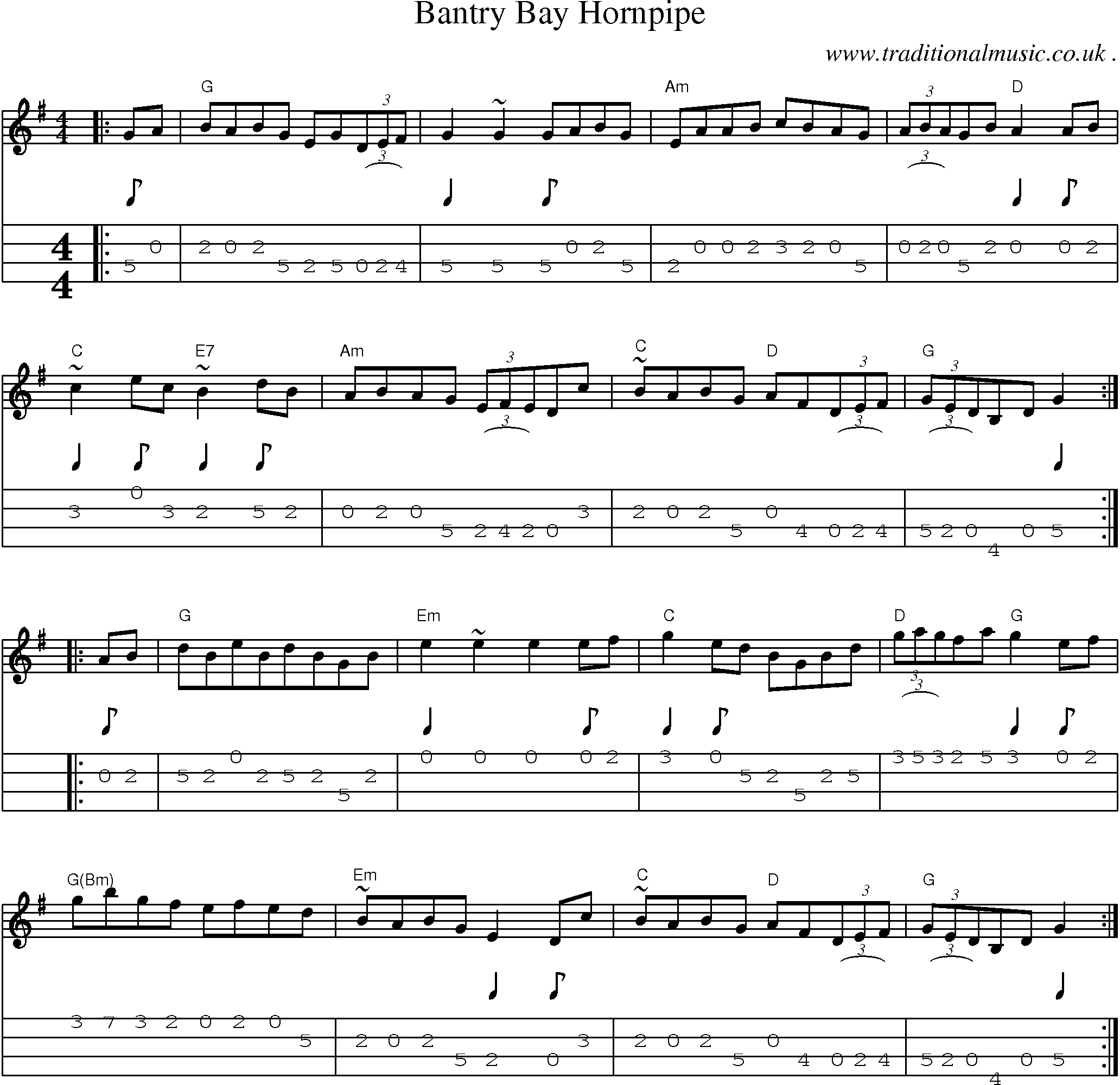 Music Score and Guitar Tabs for Bantry Bay Hornpipe