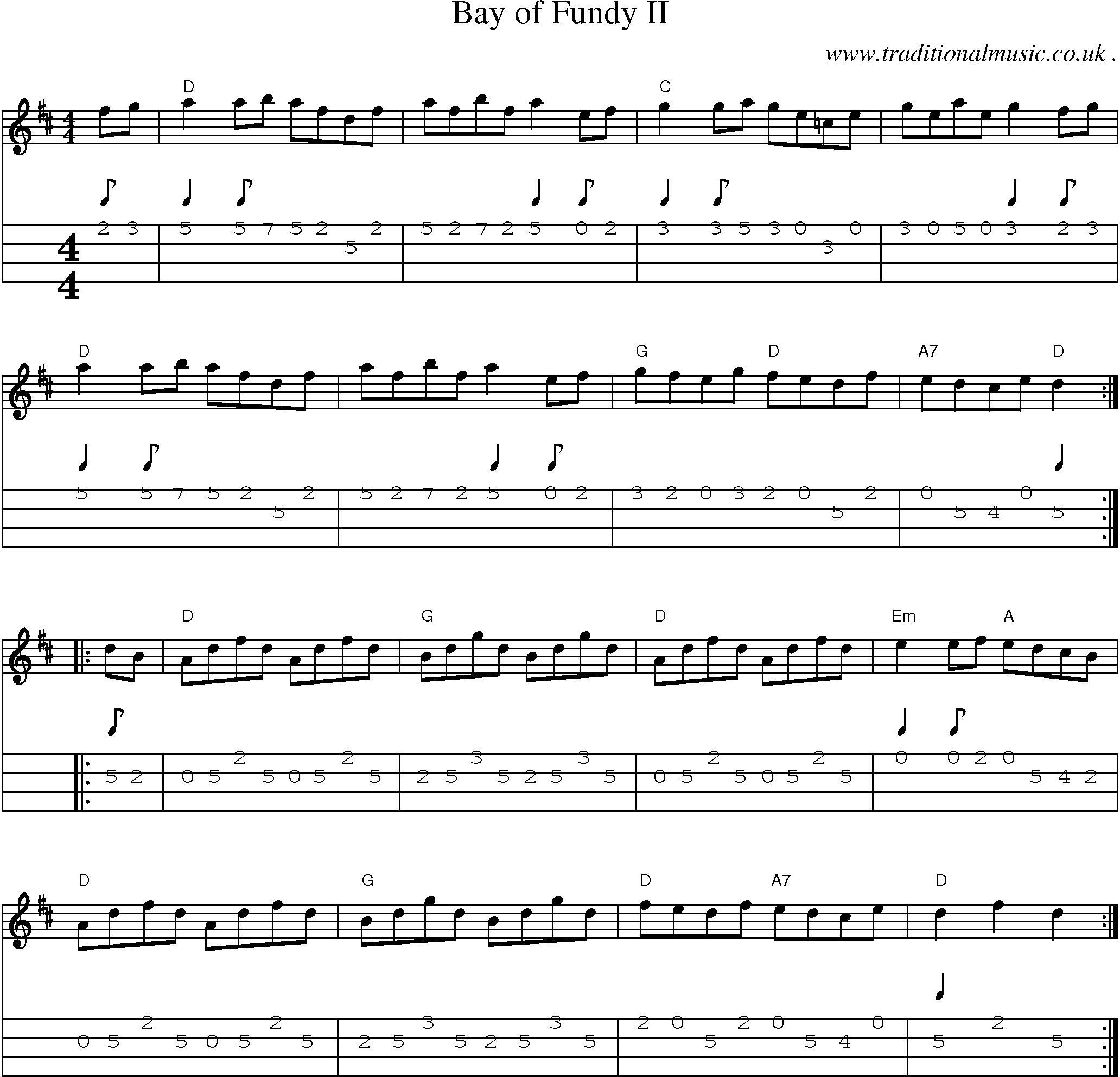 Music Score and Guitar Tabs for Bay Of Fundy Ii