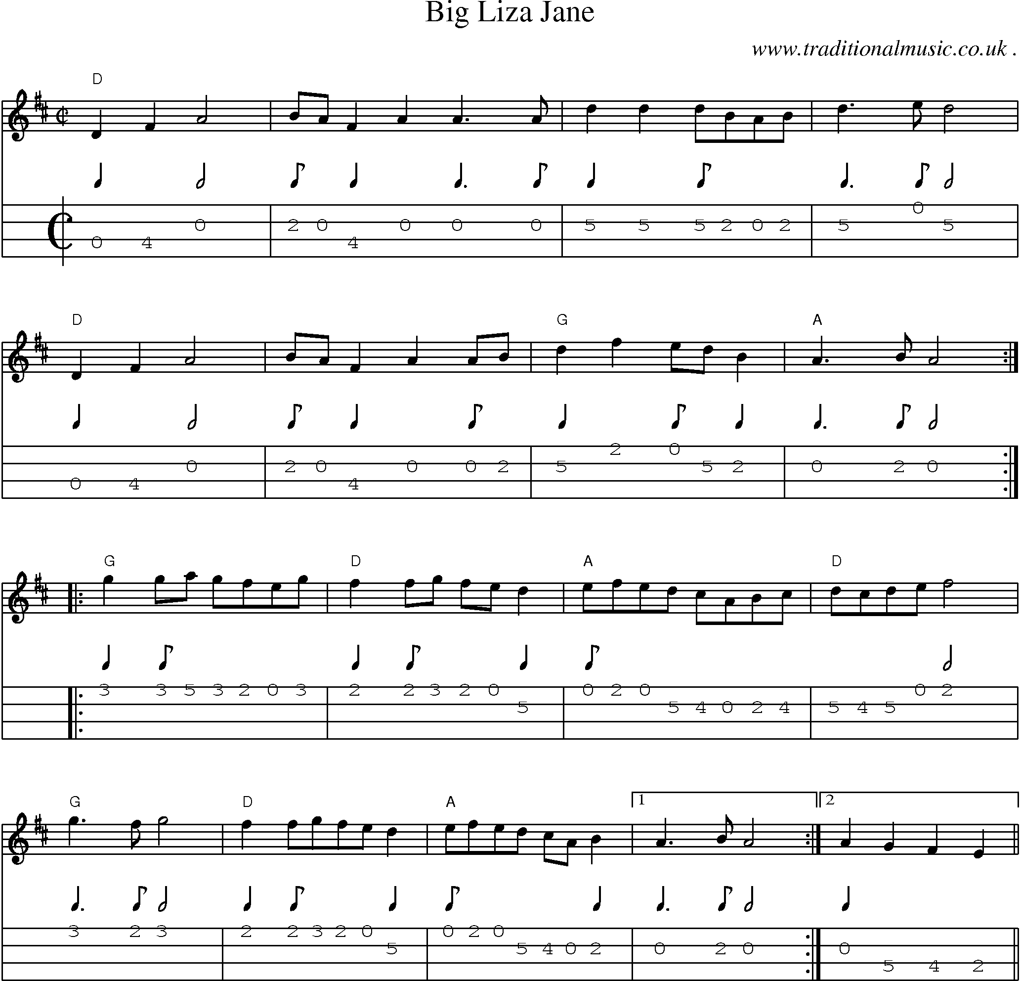 Music Score and Guitar Tabs for Big Liza Jane