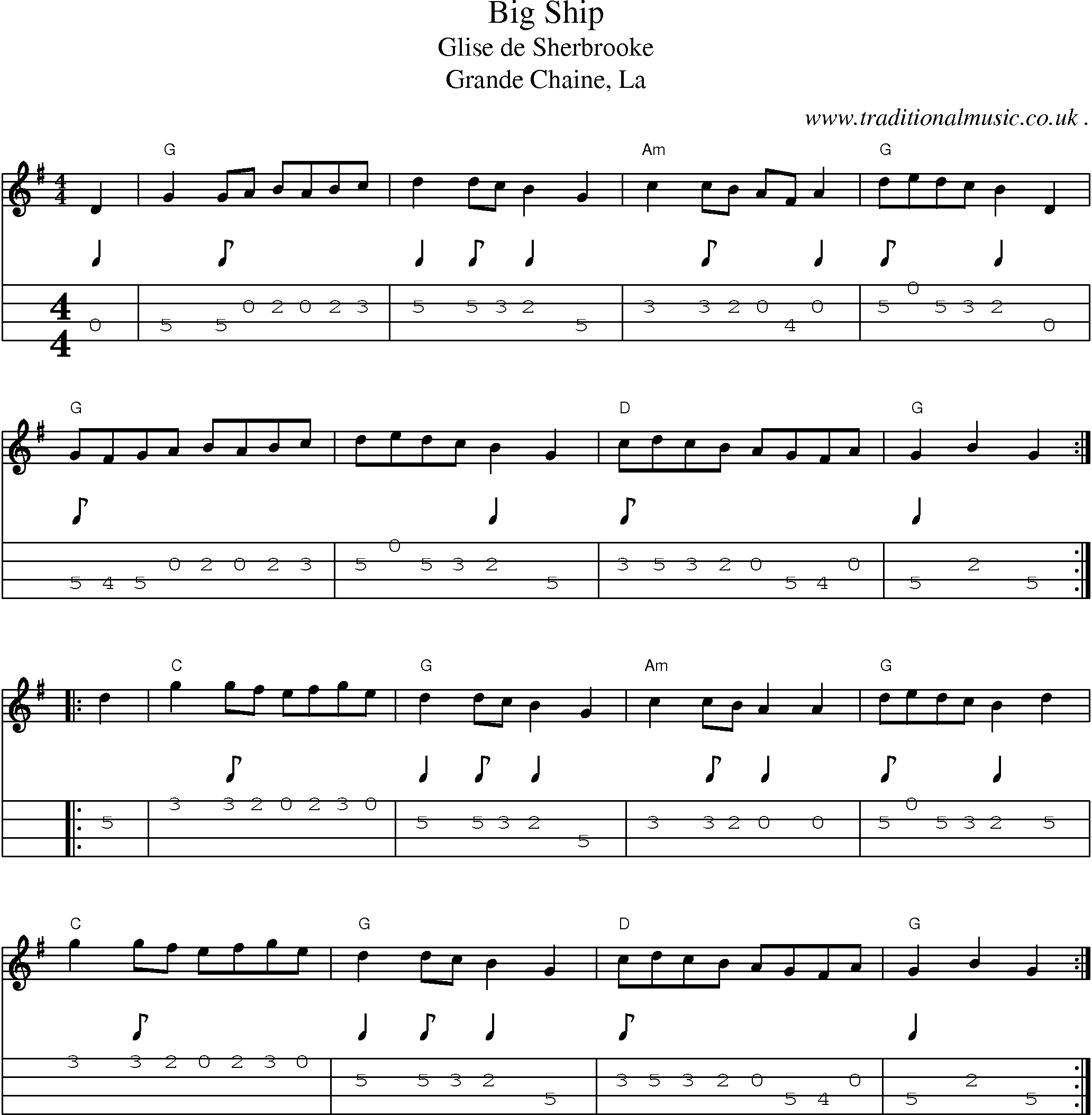 Music Score and Guitar Tabs for Big Ship