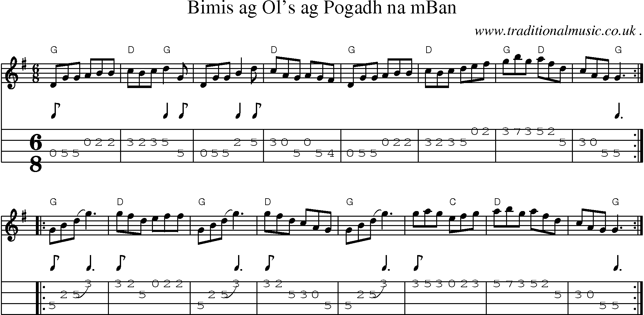 Music Score and Guitar Tabs for Bimis Ag Ols Ag Pogadh Na Mban