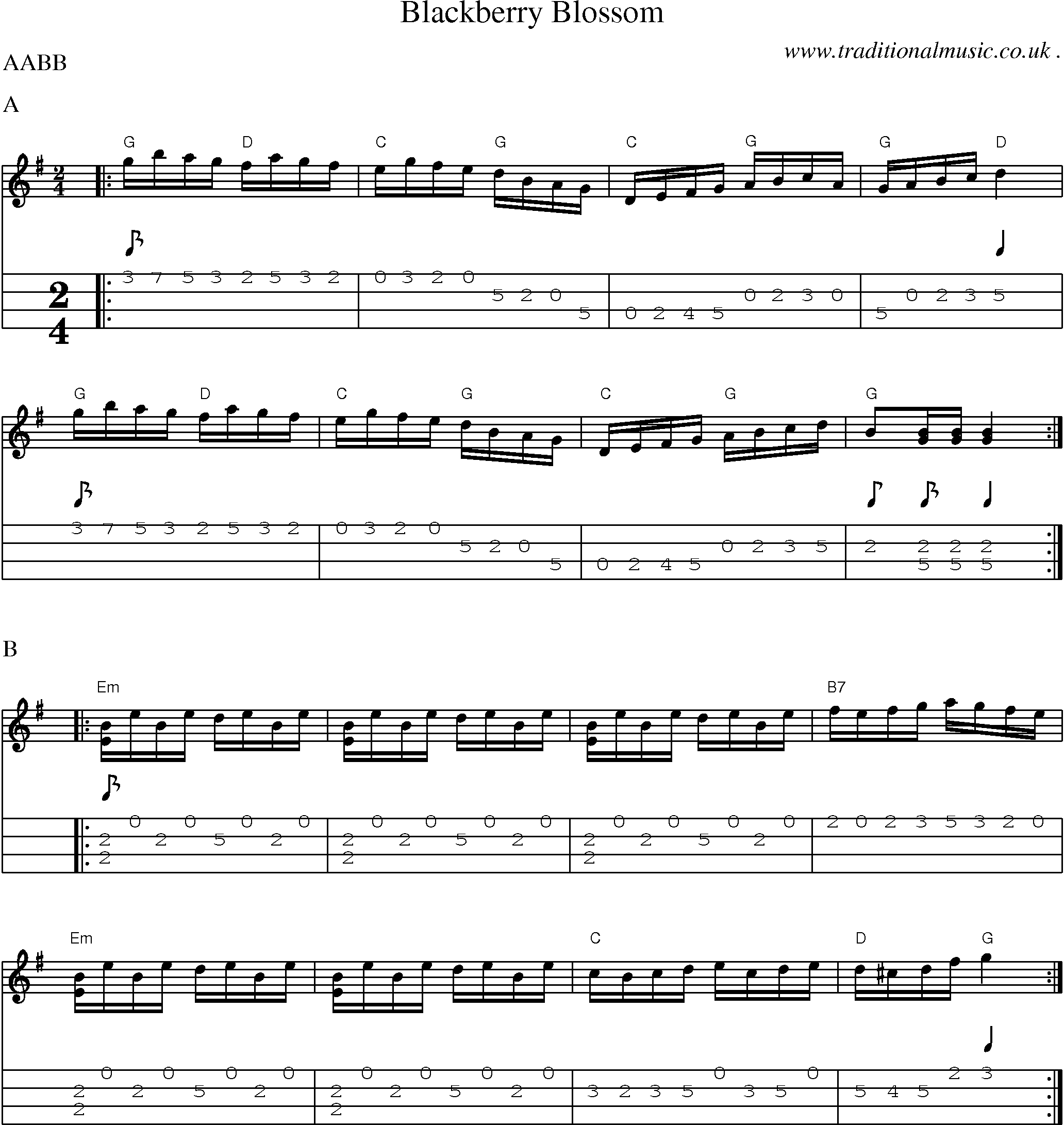 Music Score and Guitar Tabs for Blackberry Blossom