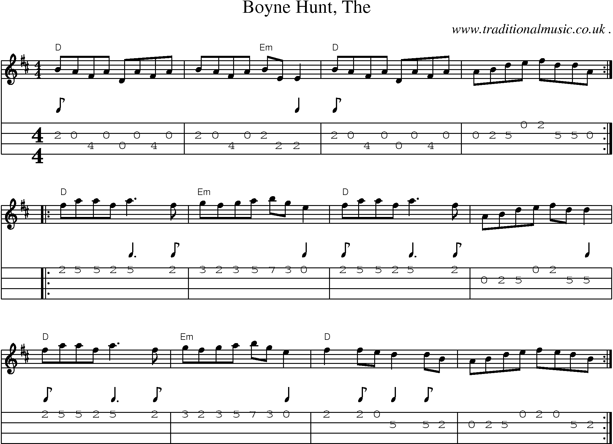 Music Score and Guitar Tabs for Boyne Hunt The