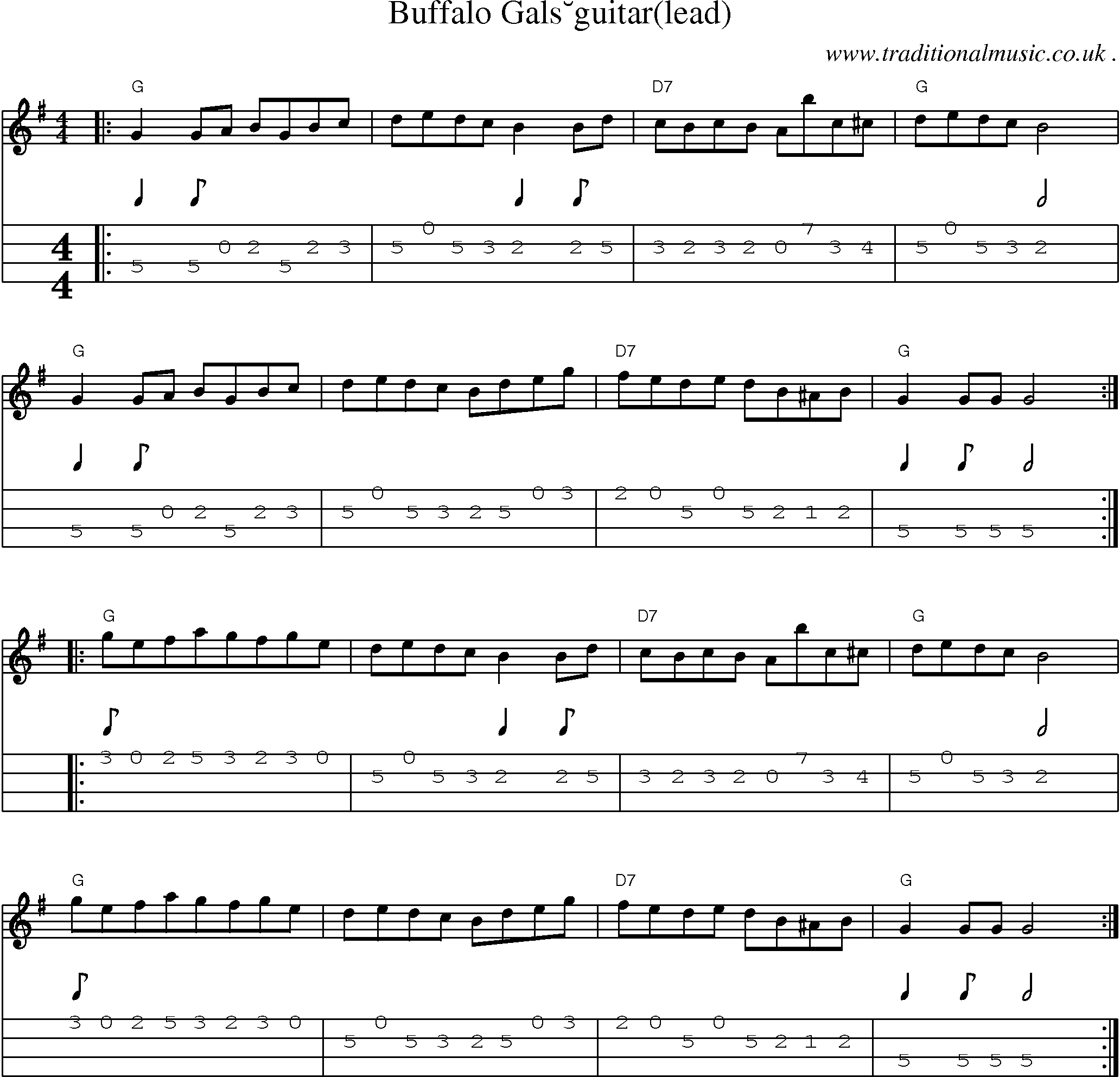 Music Score and Guitar Tabs for Buffalo Gals guitar ld