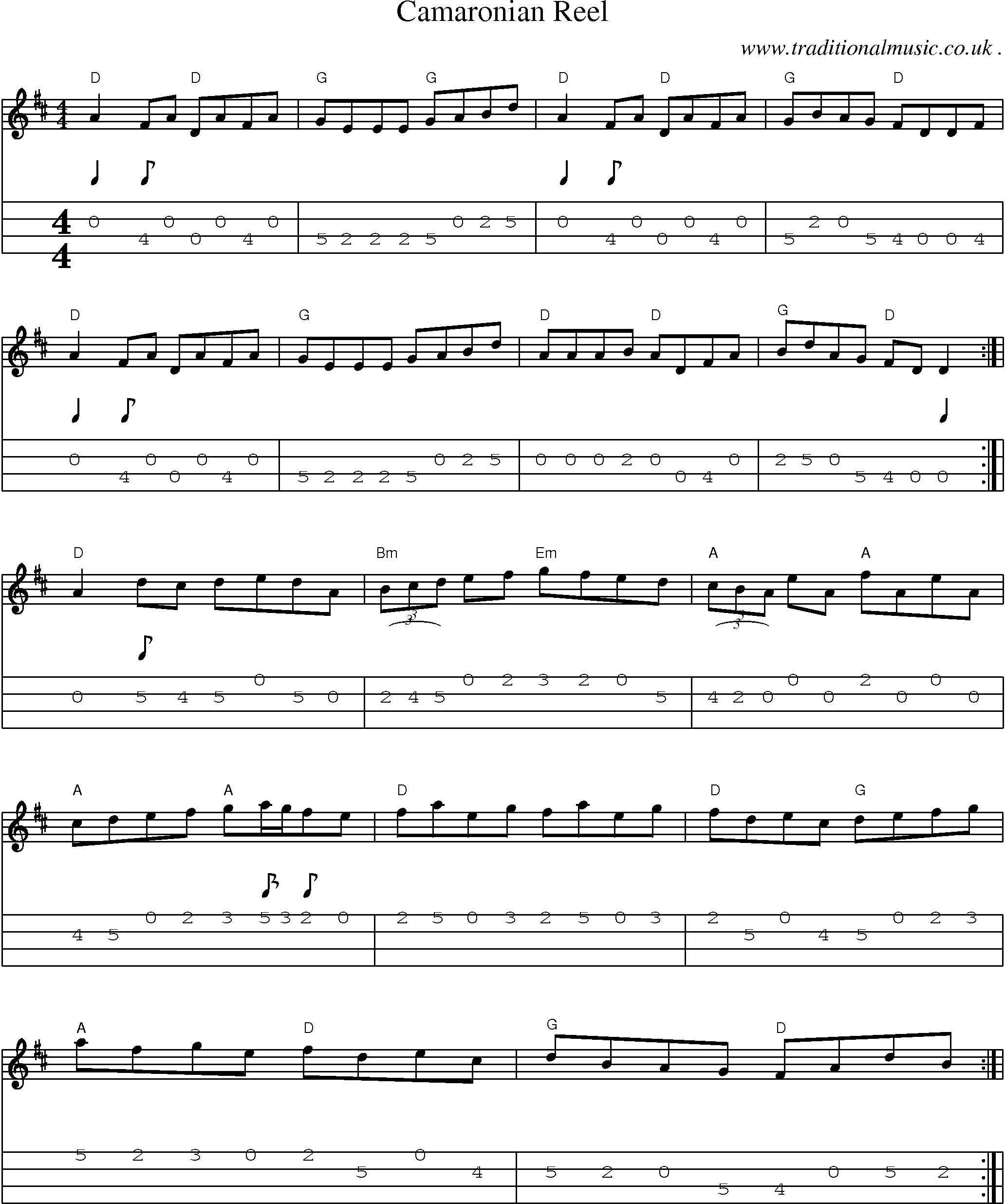 Music Score and Guitar Tabs for Camaronian Reel
