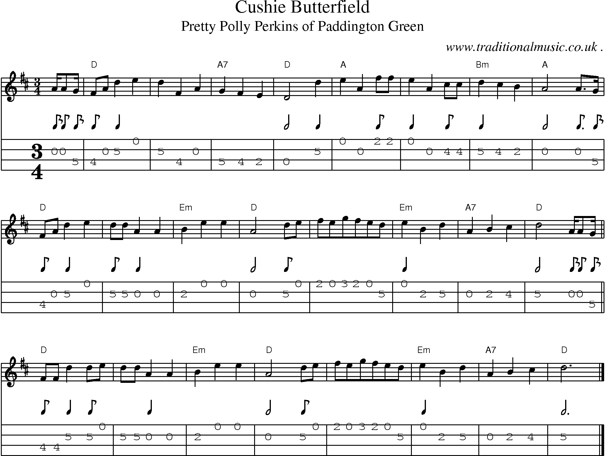 Music Score and Guitar Tabs for Cushie Butterfield