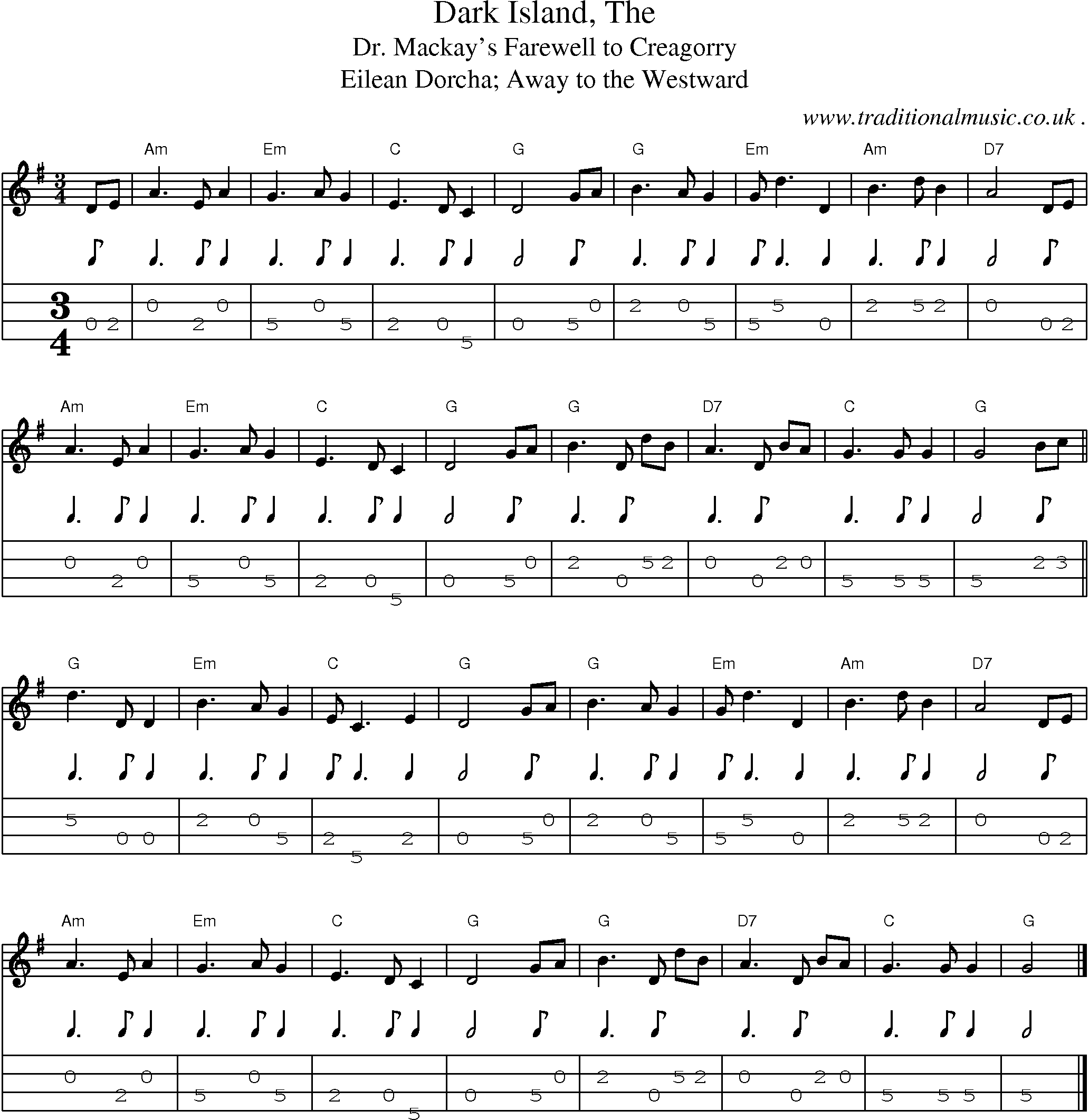 Music Score and Guitar Tabs for Dark Island The