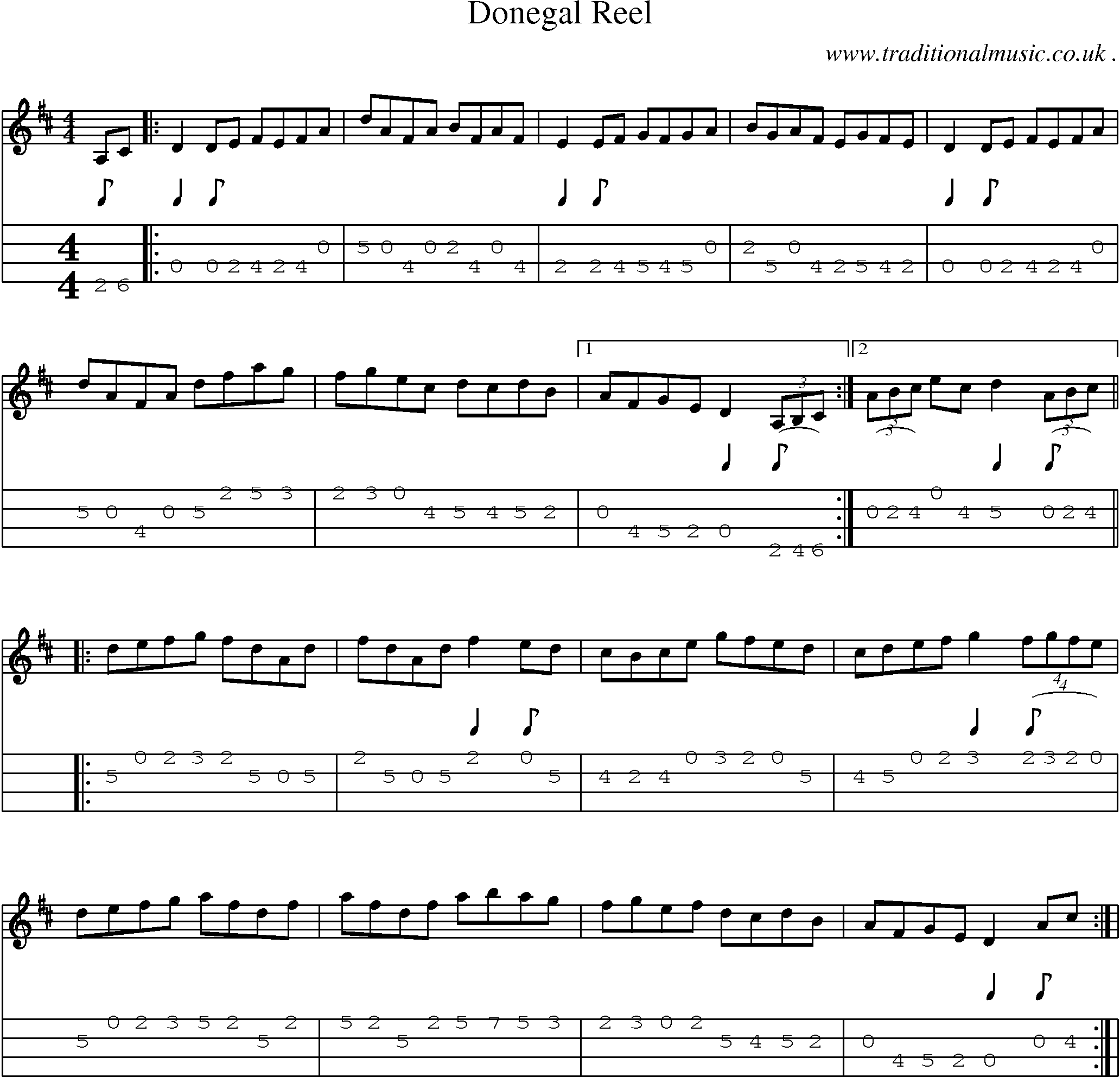 Music Score and Guitar Tabs for Donegal Reel