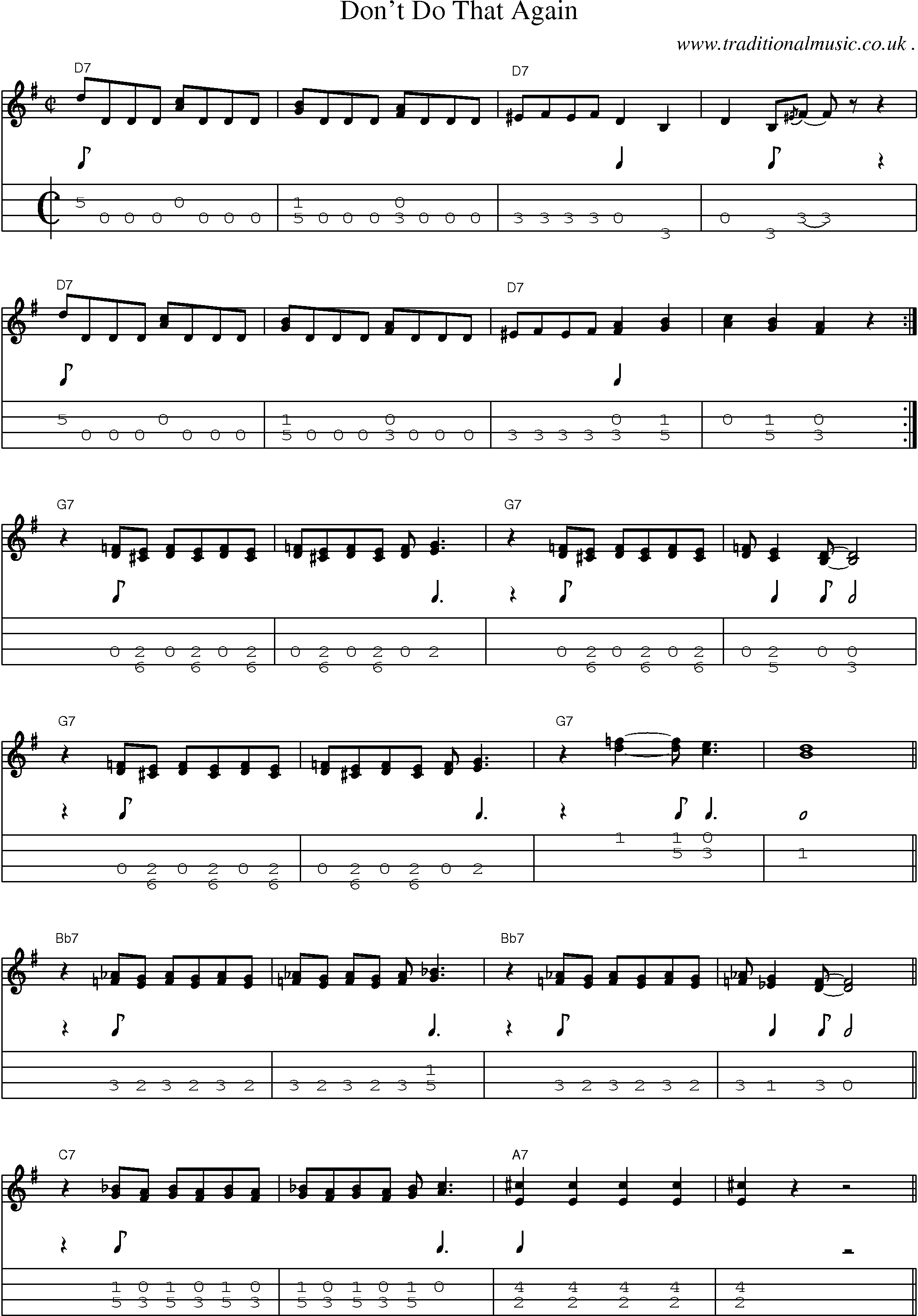 Music Score and Guitar Tabs for Dont Do That Again