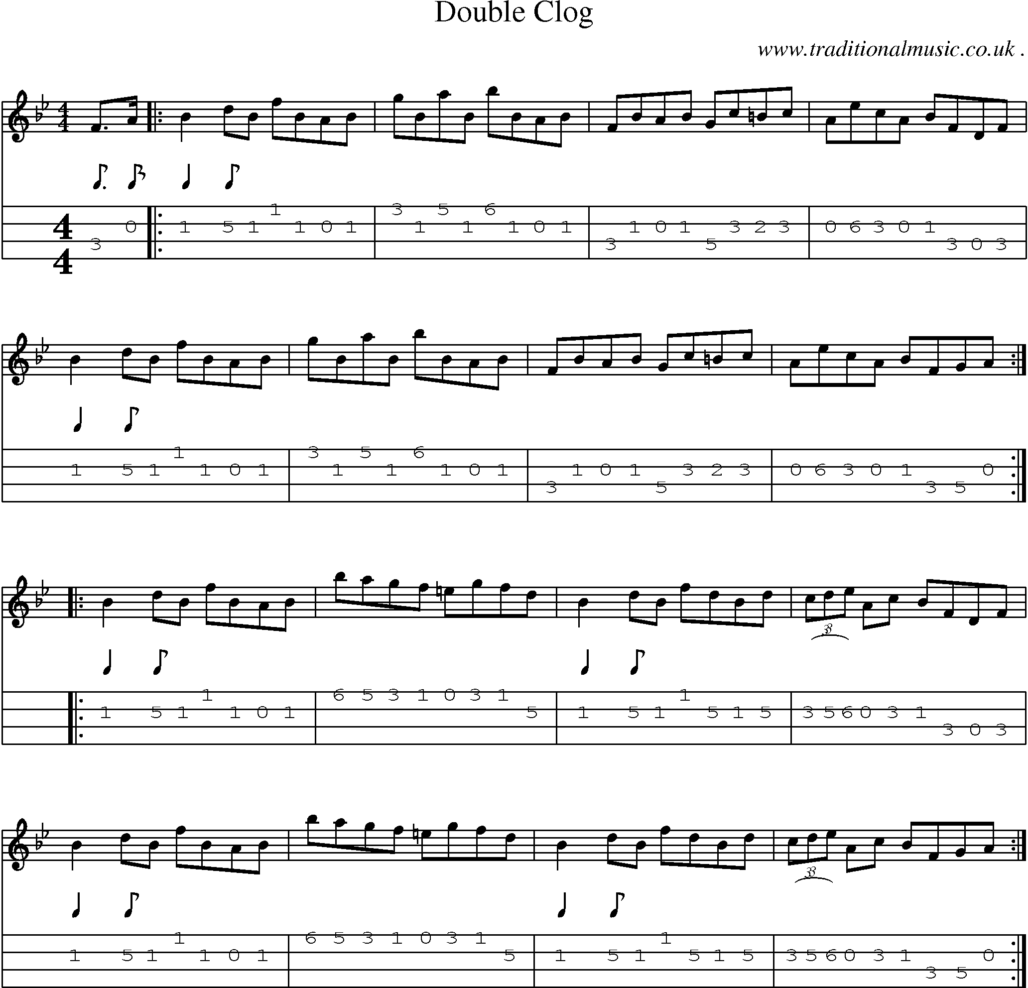 Music Score and Guitar Tabs for Double Clog