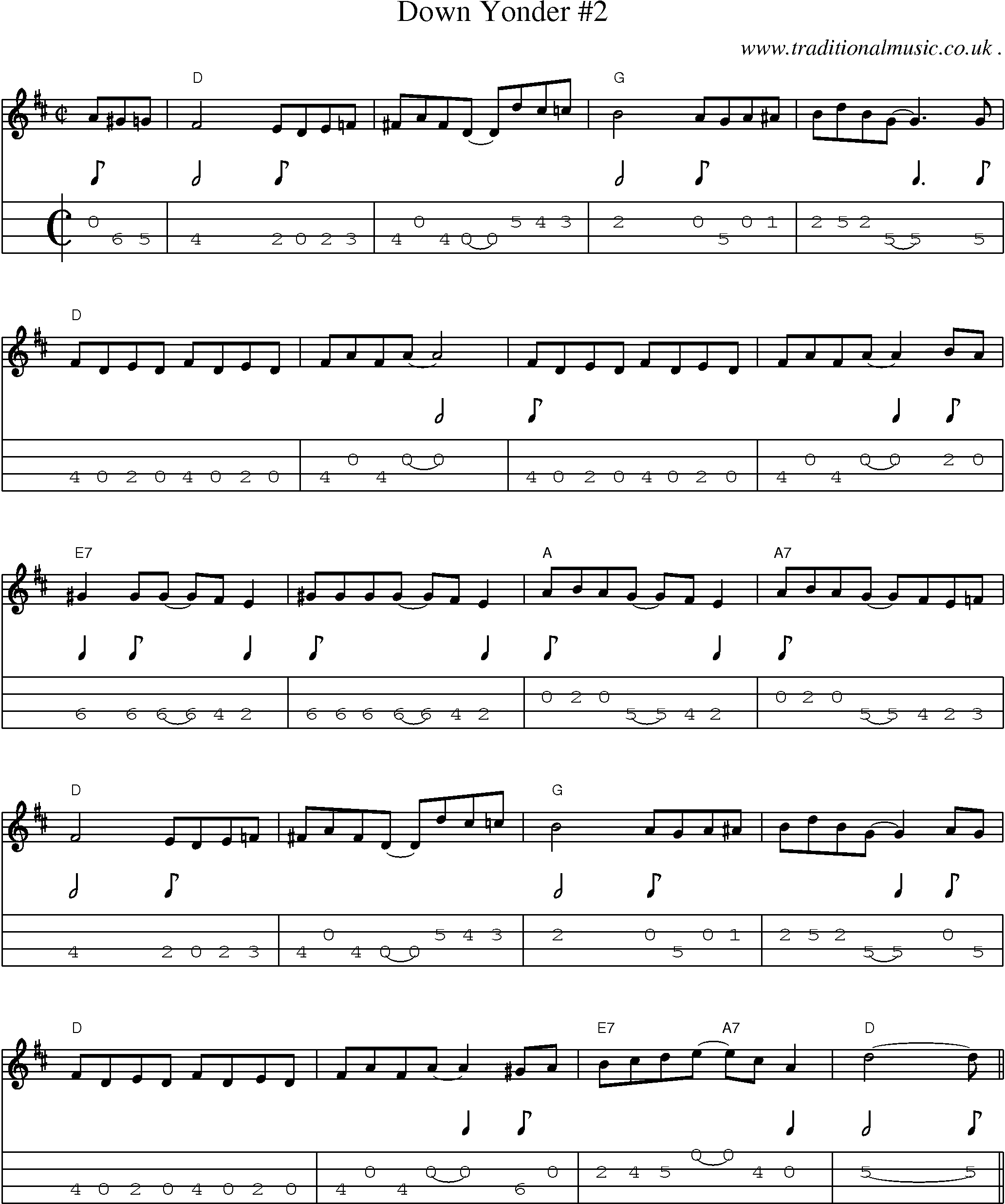 Music Score and Guitar Tabs for Down Yonder 2