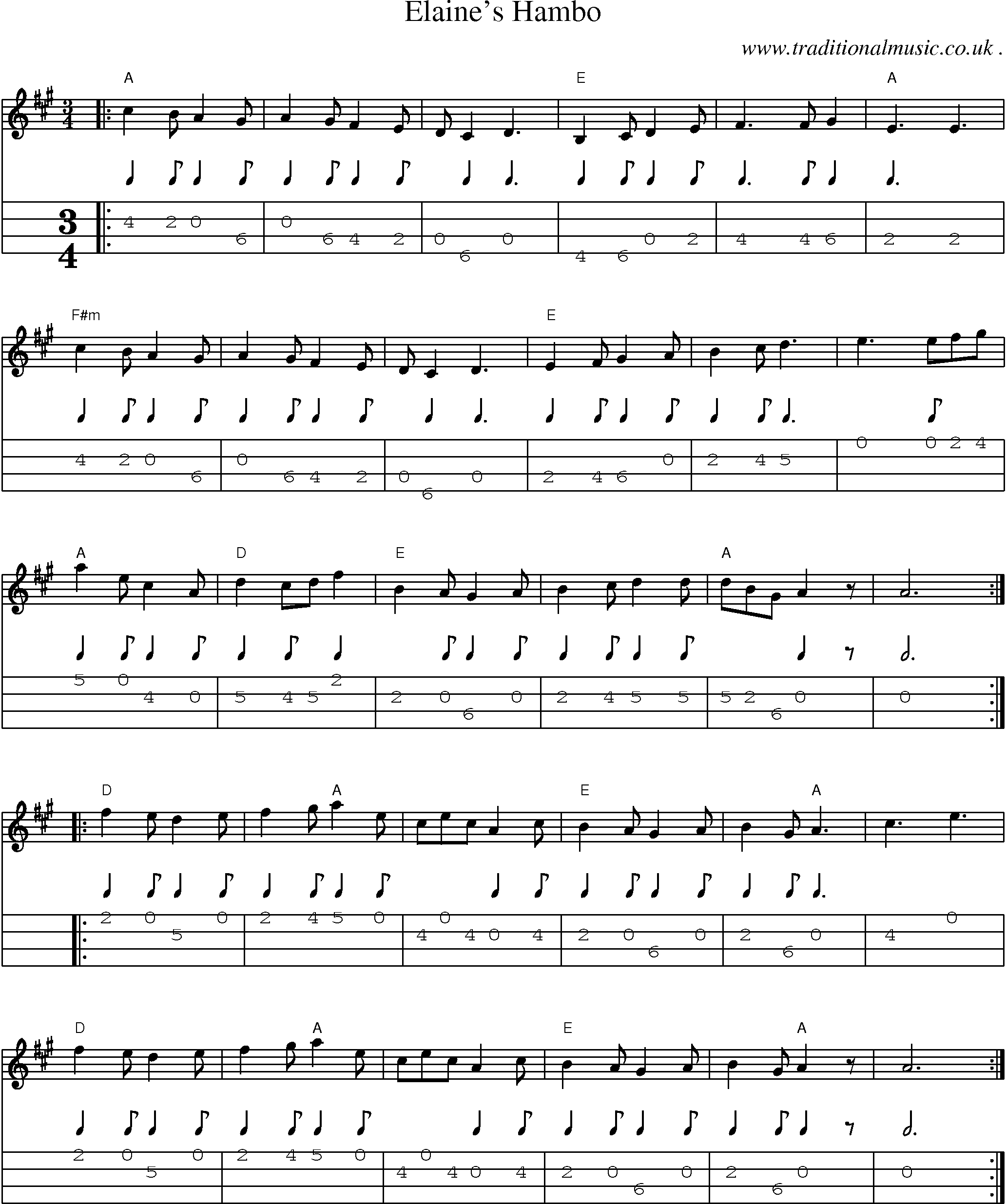 Music Score and Guitar Tabs for Elaines Hambo