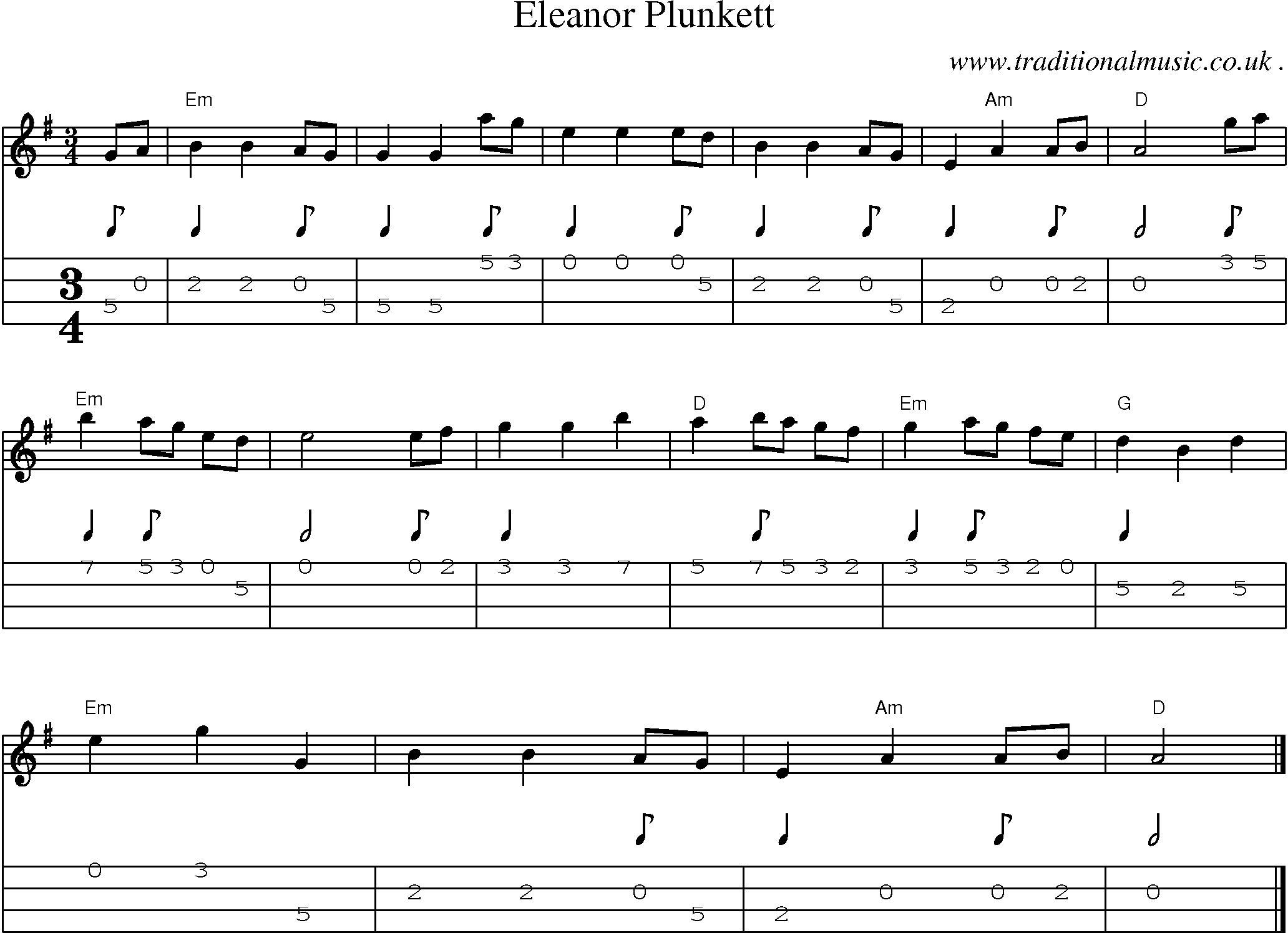 Music Score and Guitar Tabs for Eleanor Plunkett