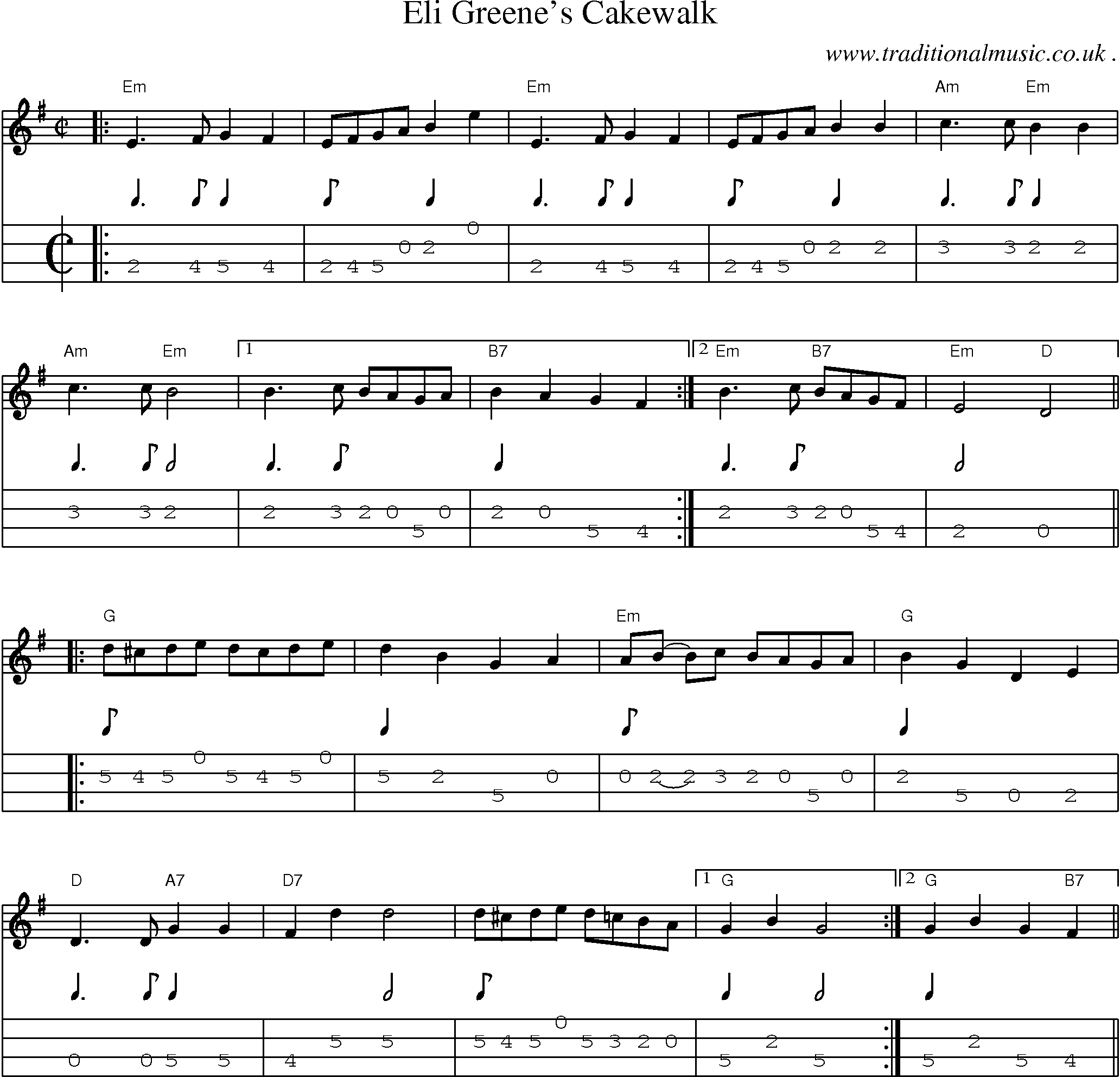 Music Score and Guitar Tabs for Eli Greenes Cakewalk