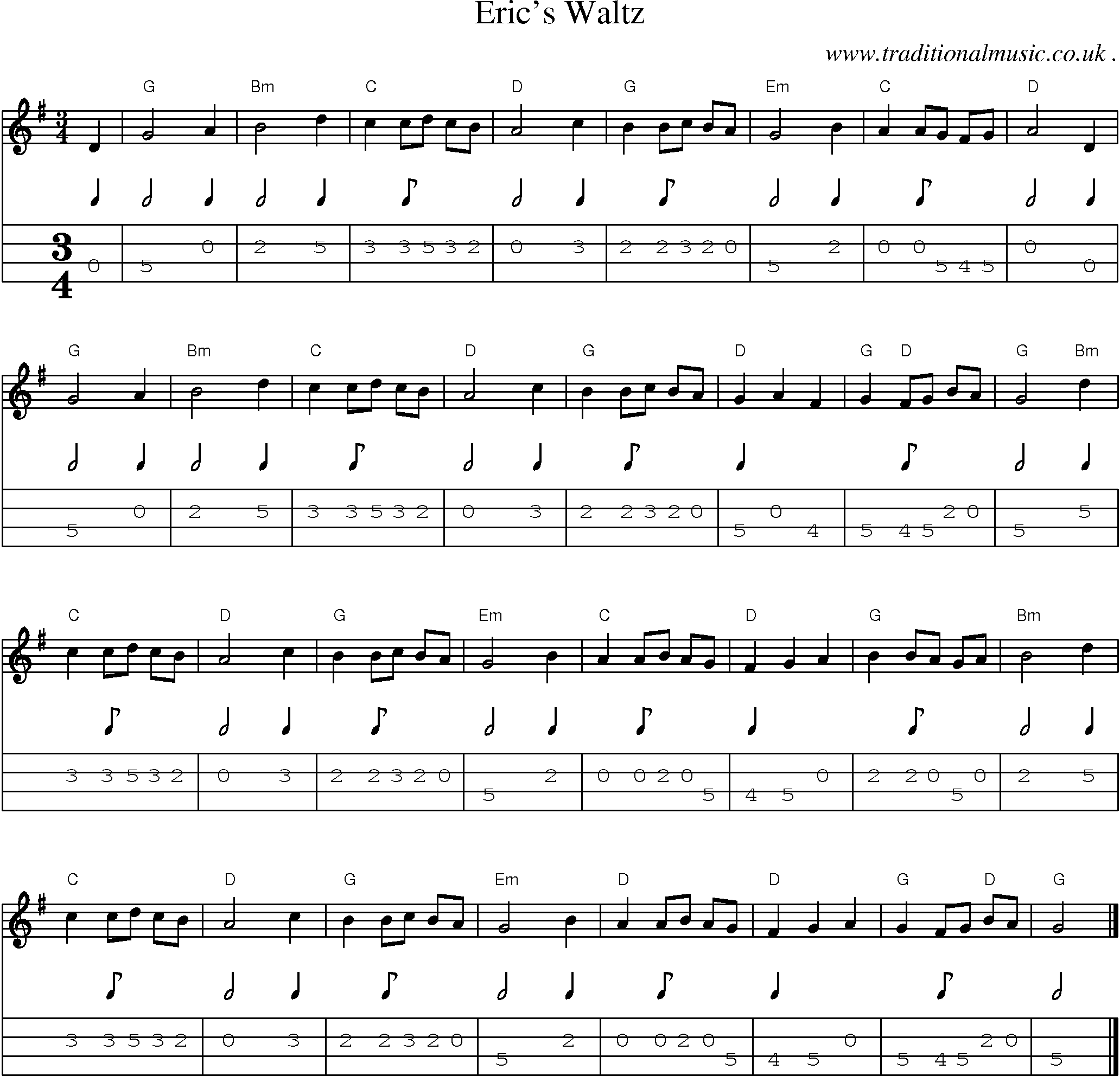 Music Score and Guitar Tabs for Erics Waltz
