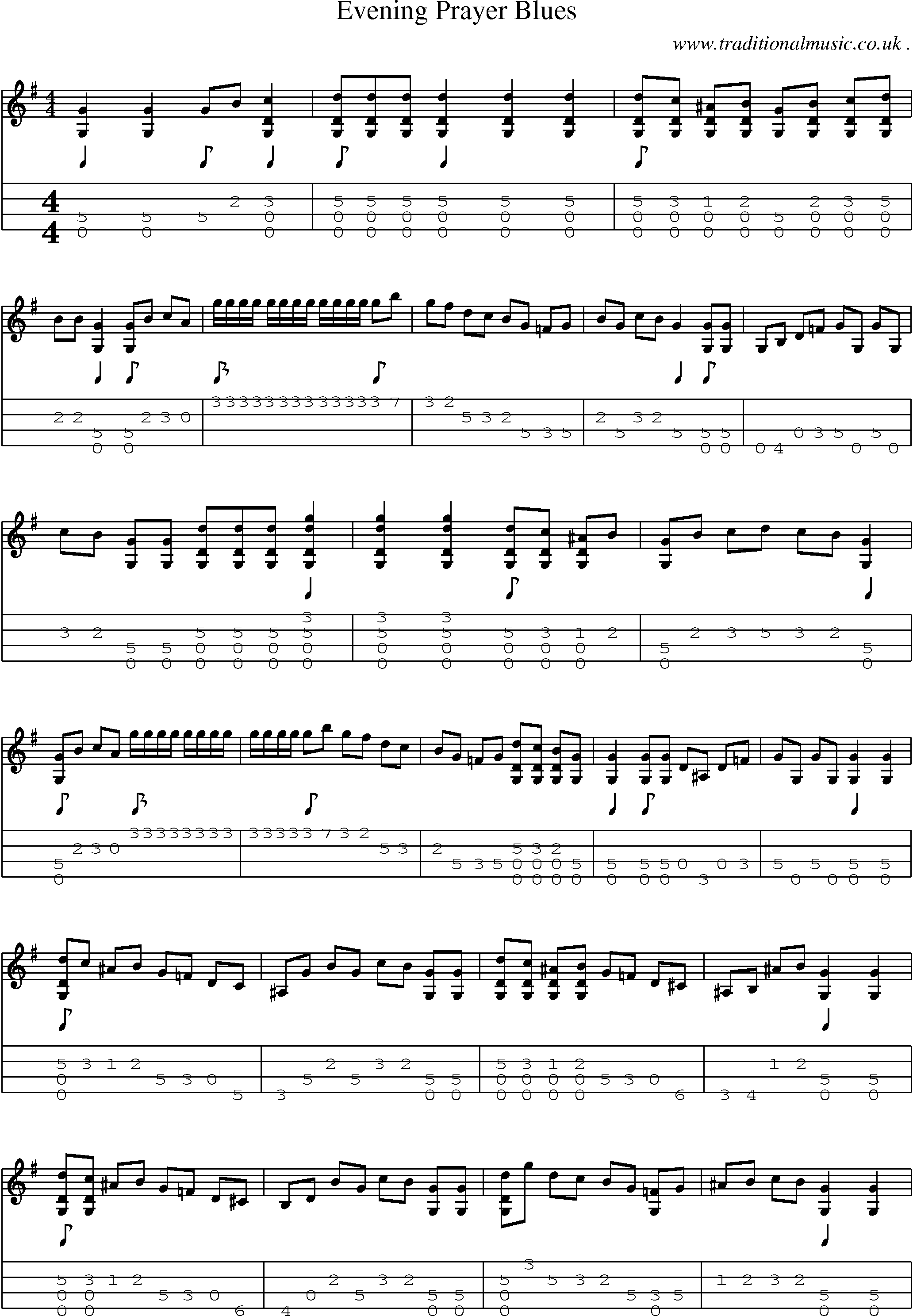 Music Score and Guitar Tabs for Evening Prayer Blues