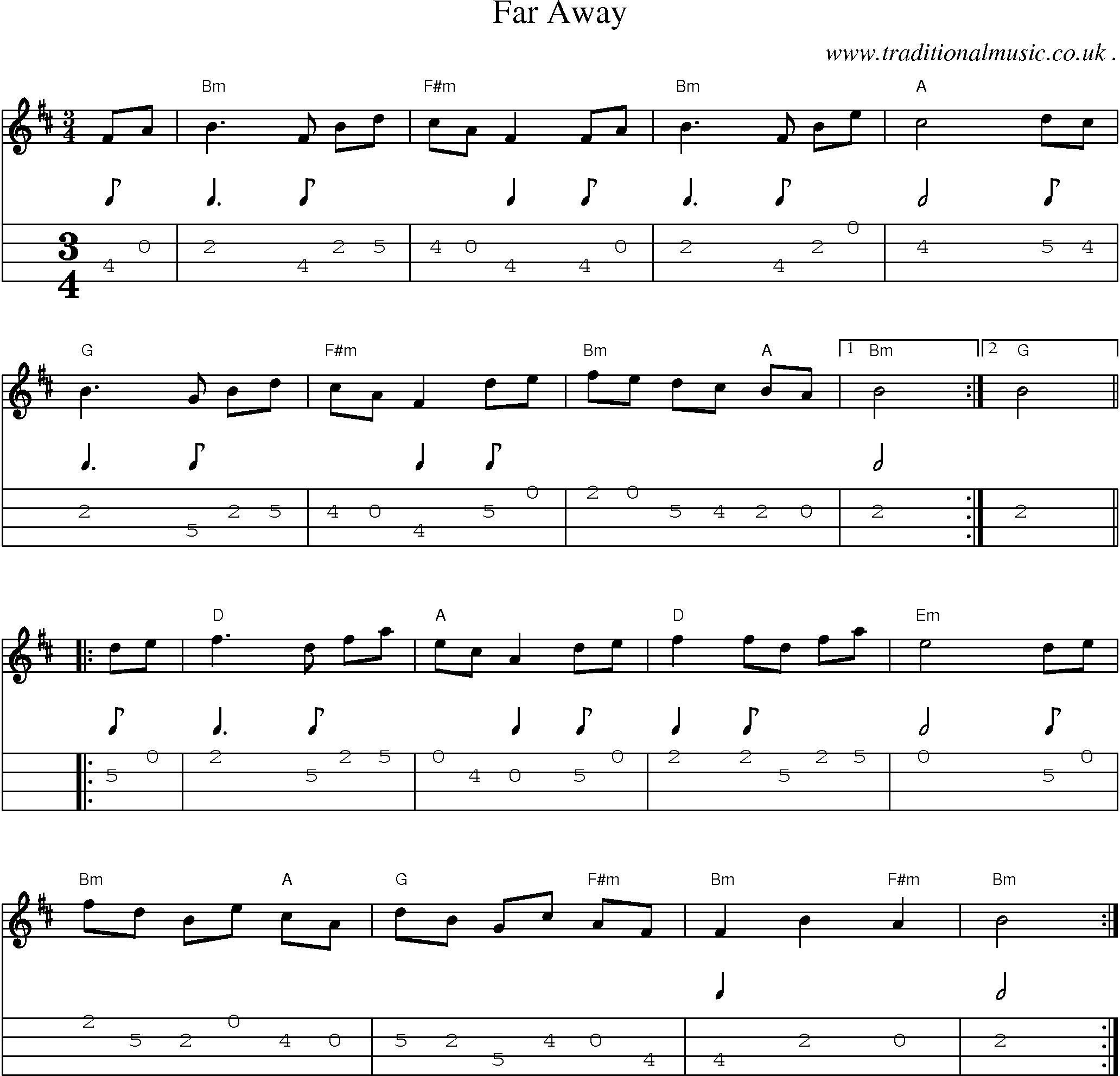 Music Score and Guitar Tabs for Far Away