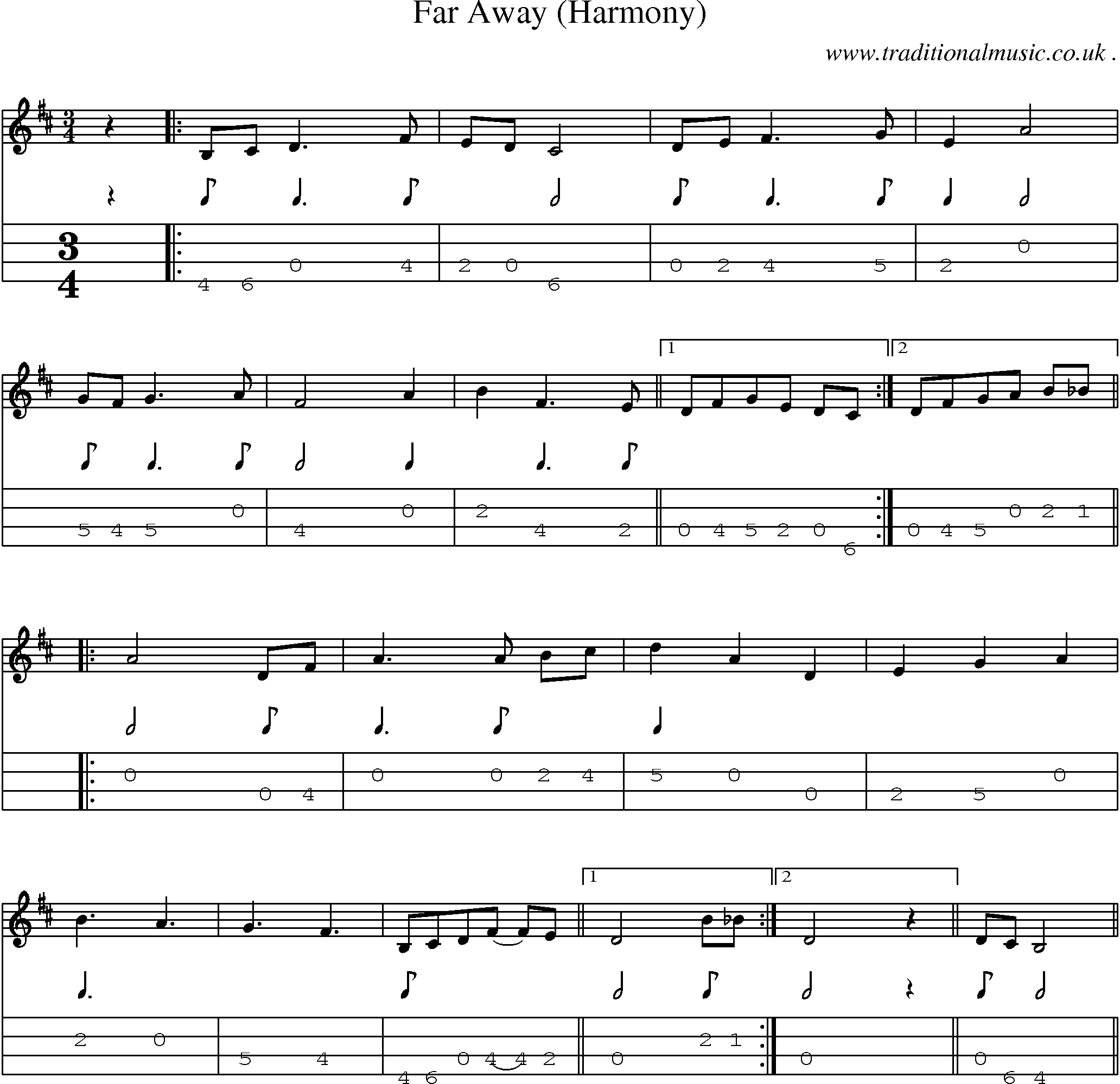 Music Score and Guitar Tabs for Far Away (harmony)