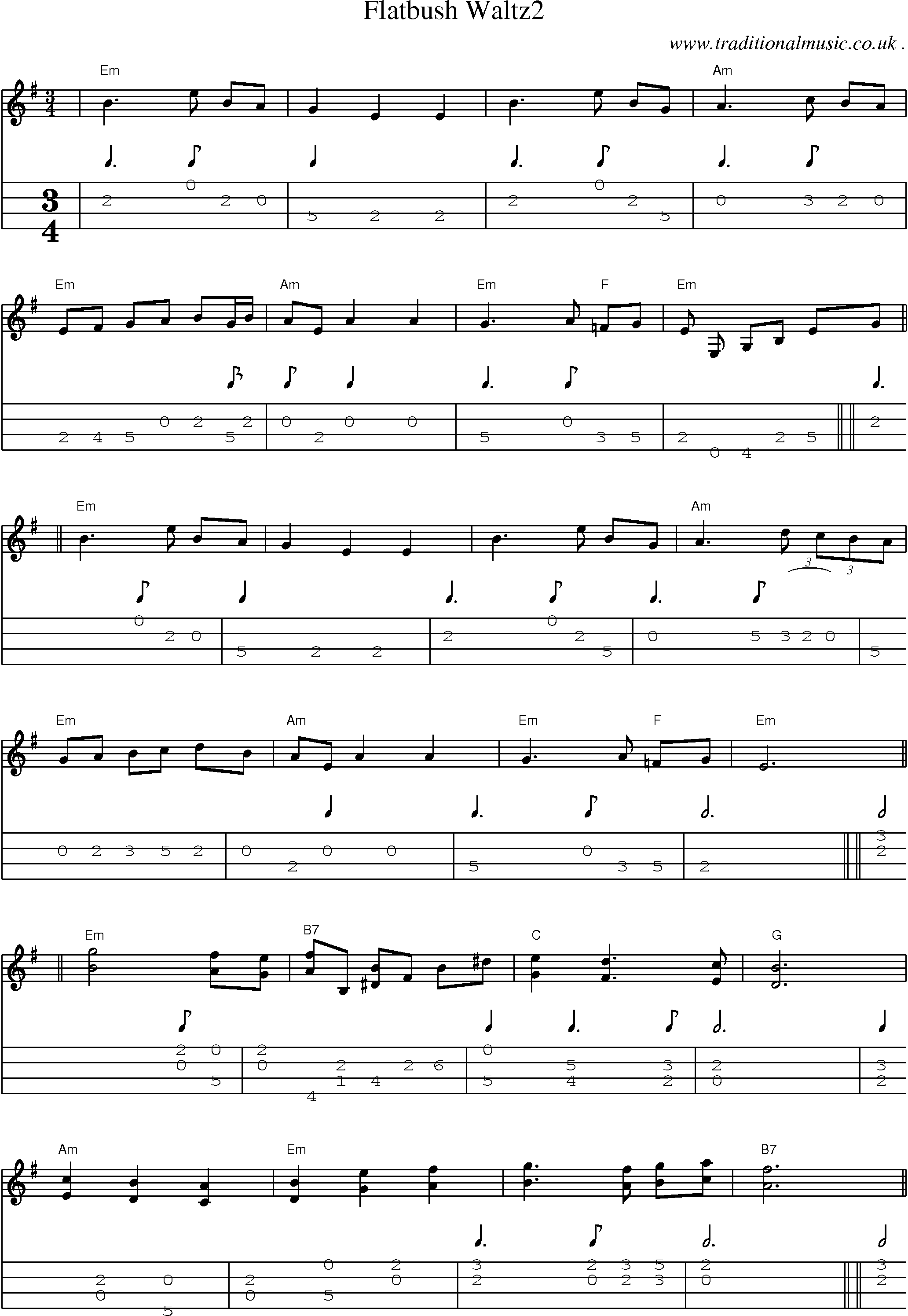 Music Score and Guitar Tabs for Flatbush Waltz2