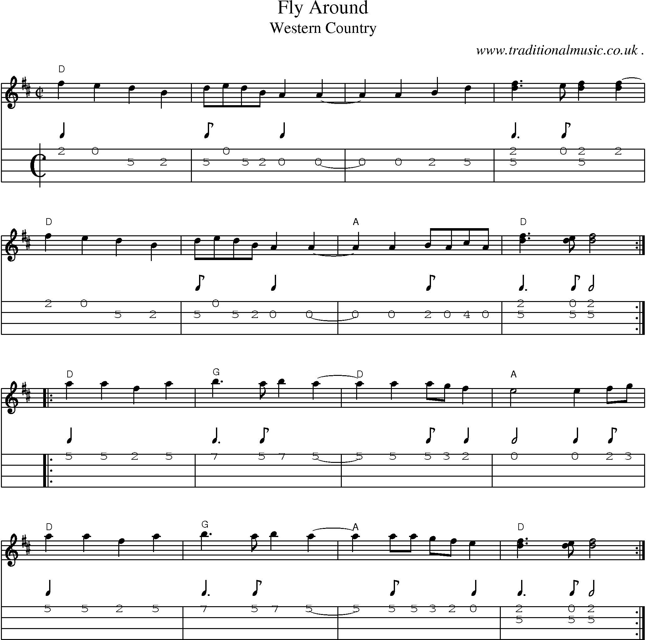Music Score and Guitar Tabs for Fly Around