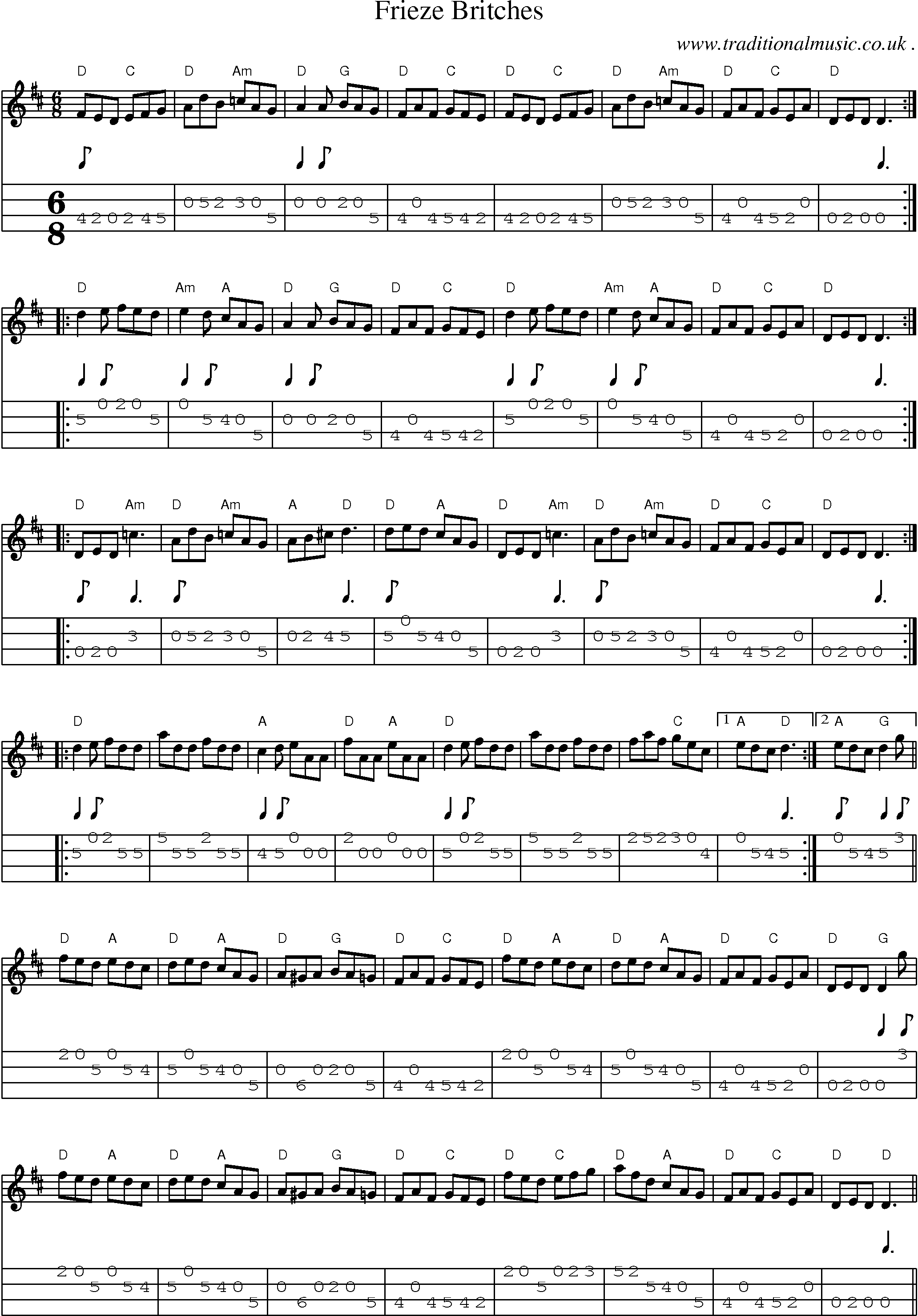 Music Score and Guitar Tabs for Frieze Britches