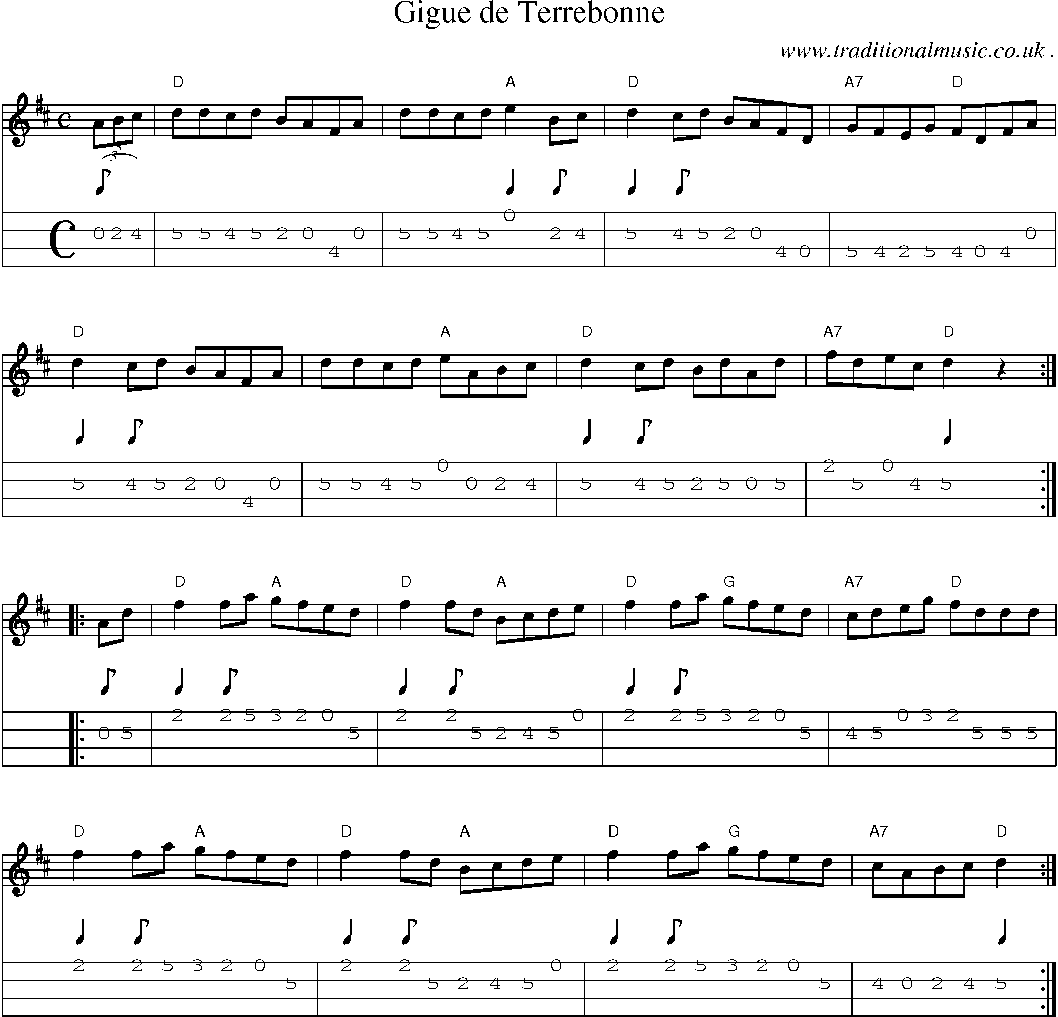 Music Score and Guitar Tabs for Gigue De Terrebonne