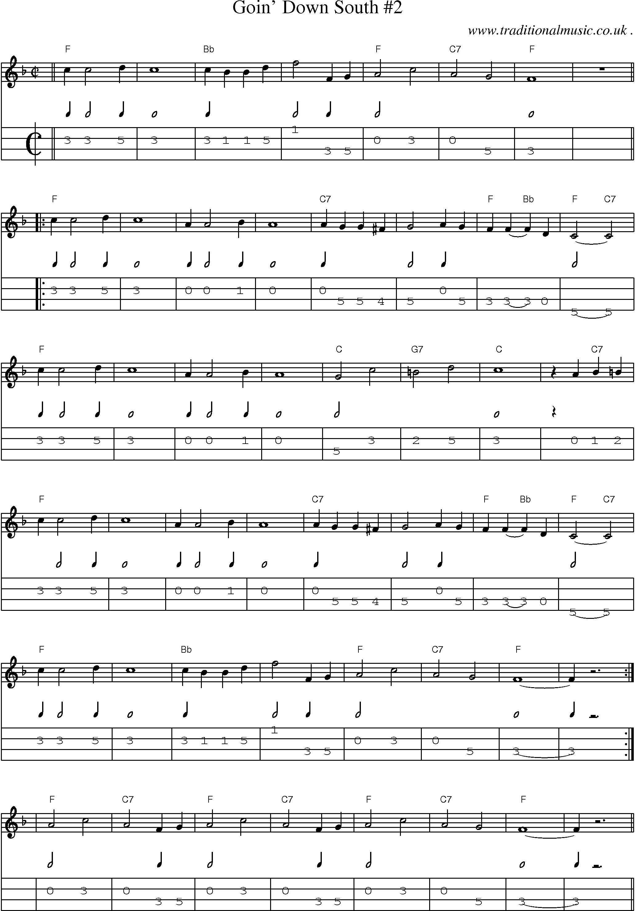 Music Score and Guitar Tabs for Goin Down South 2