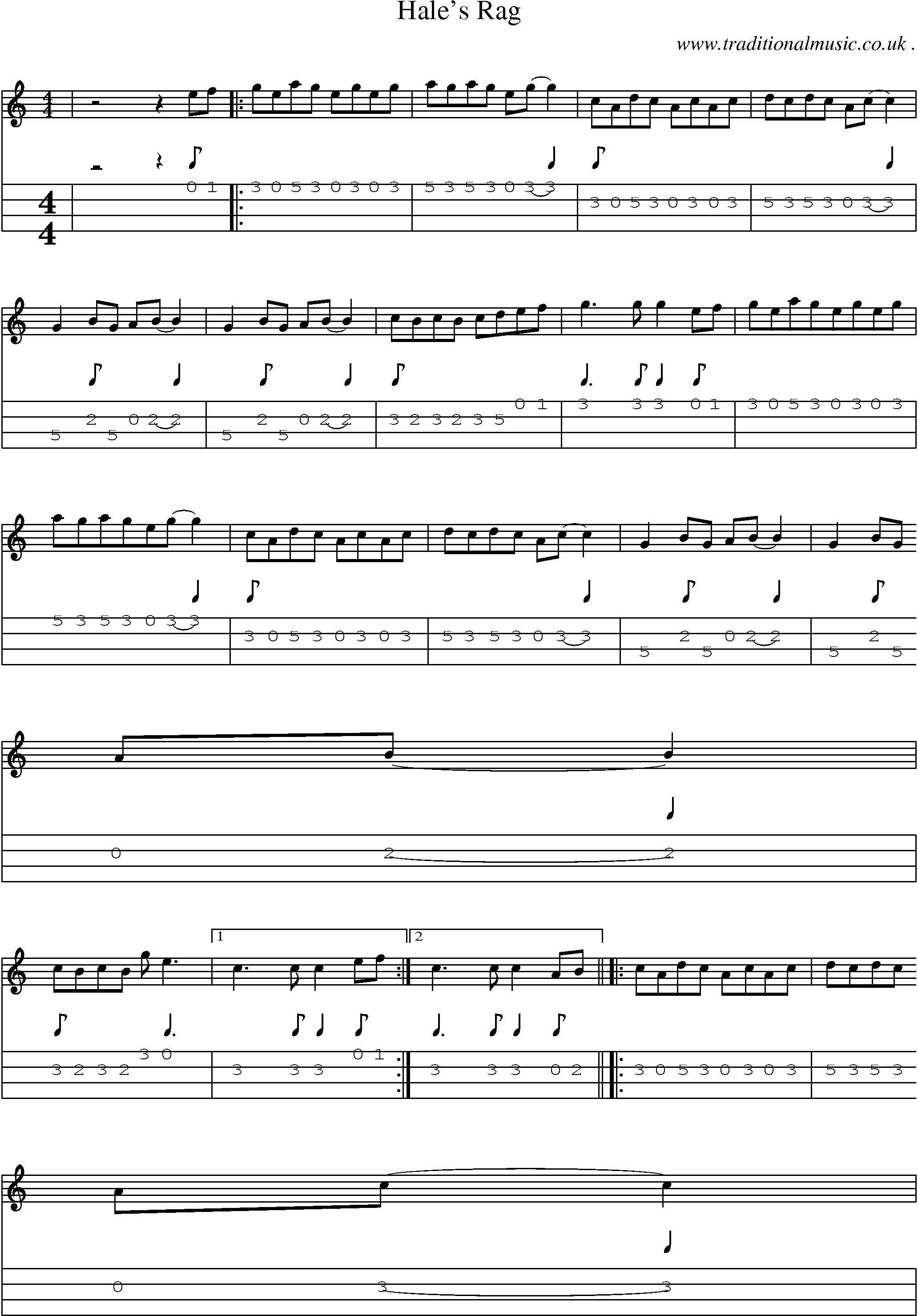 Music Score and Guitar Tabs for Hales Rag