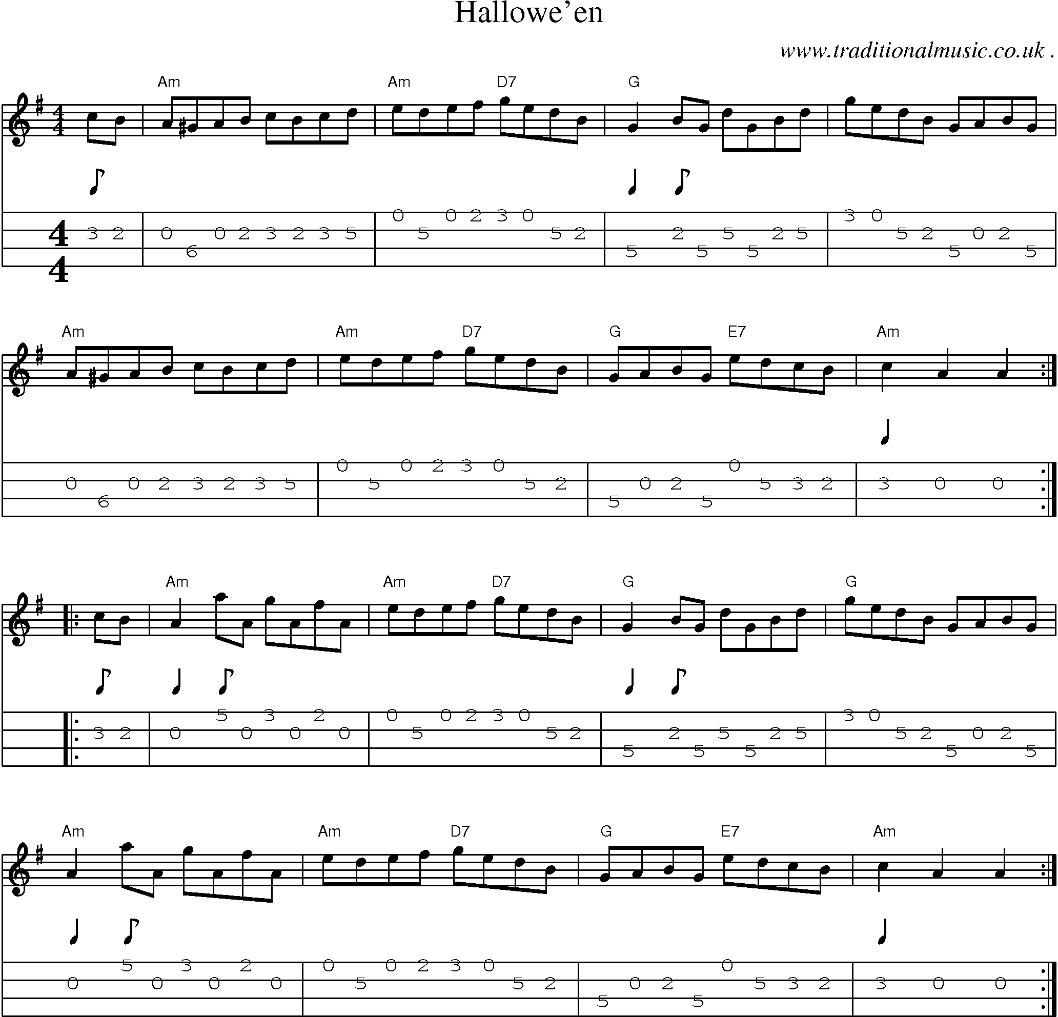 Music Score and Guitar Tabs for Halloween